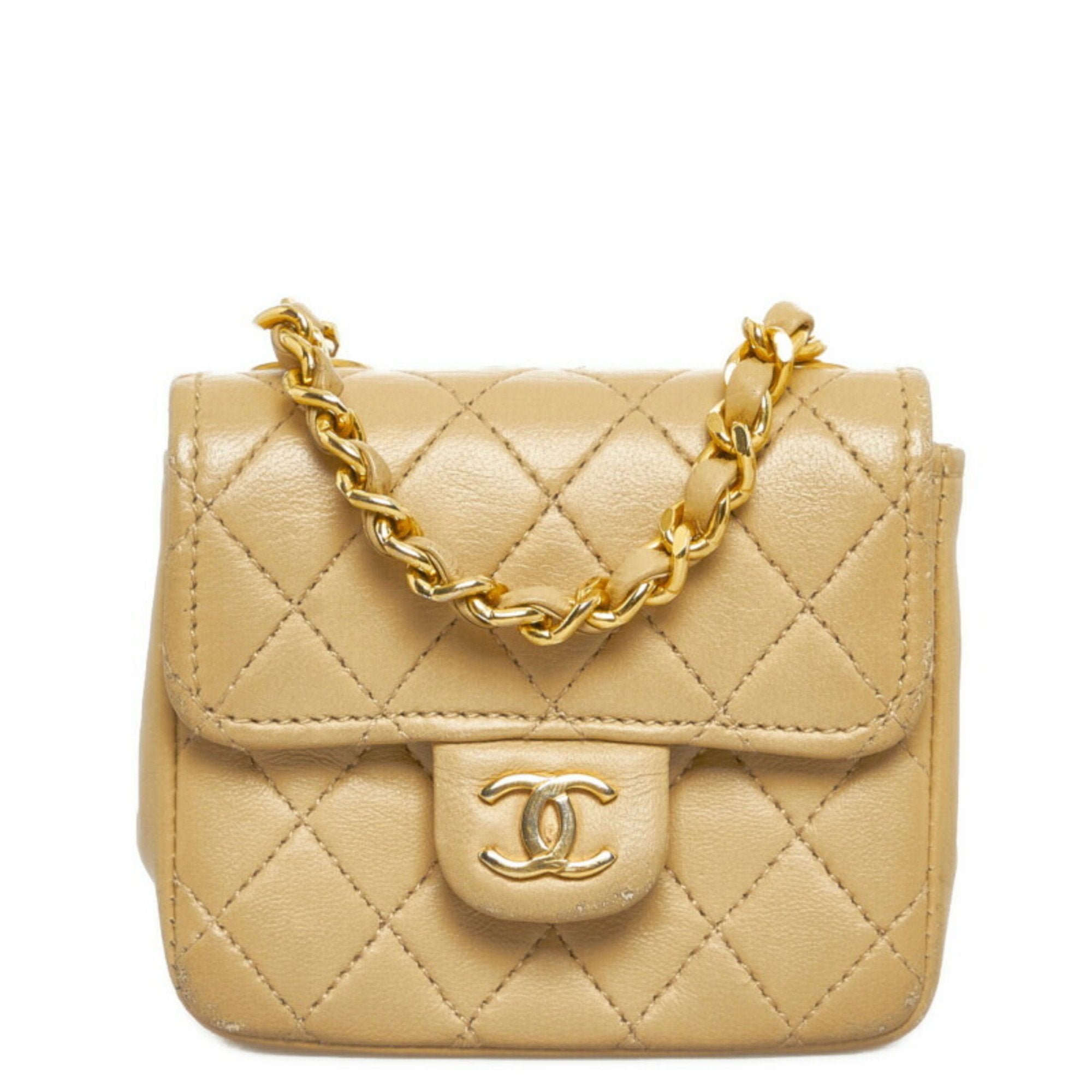 CHANEL matelasse chain shoulder bag handbag waist pouch beige leather ladies