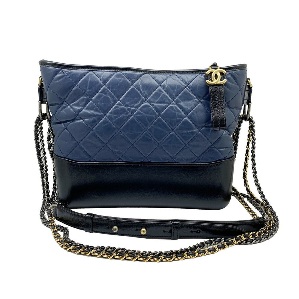 CHANEL Gabriel Chain Shoulder Bag Medium Hobo Leather Navy Black Aged Calf Women Men Unisex 4WAY