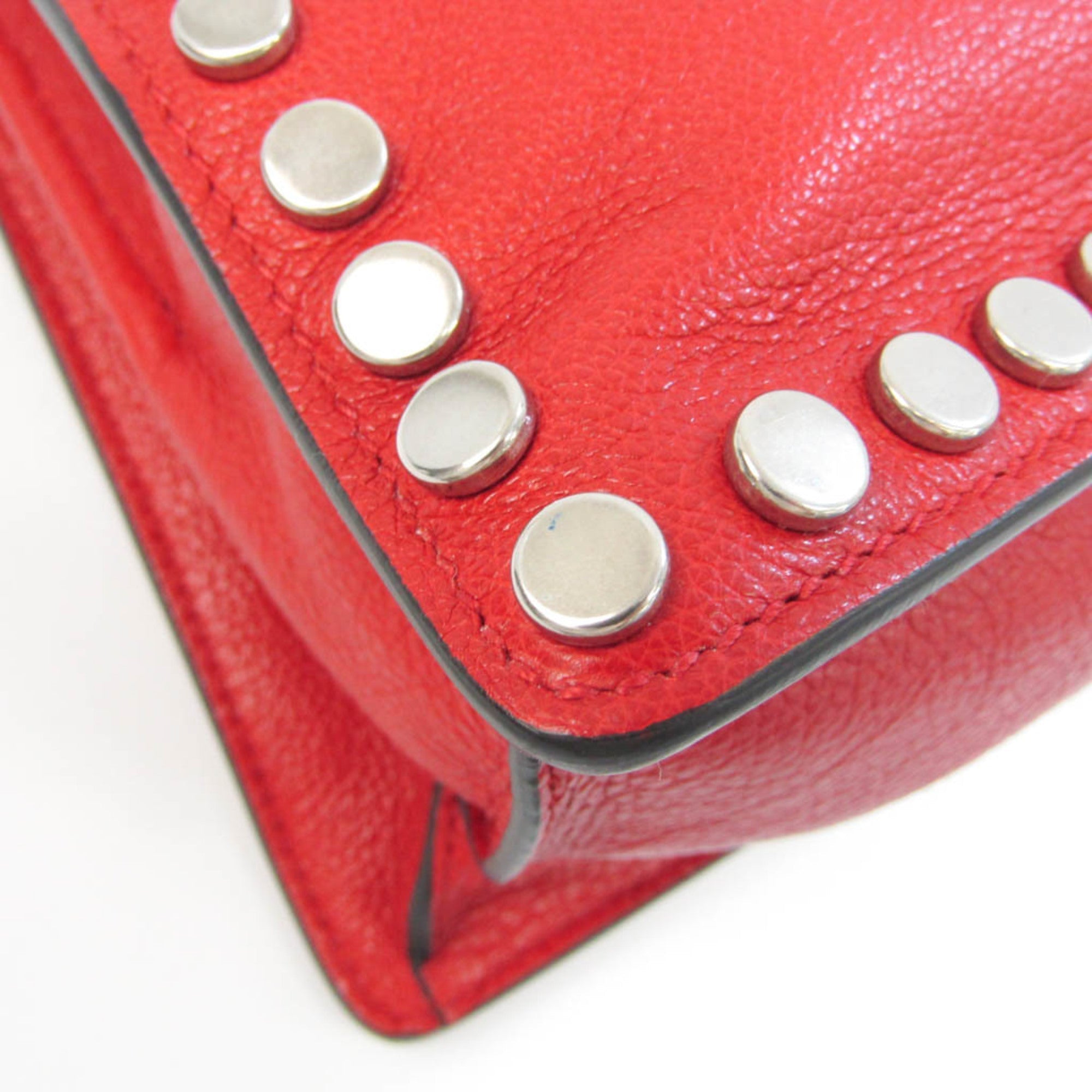 PRADA Etiquette Studs 1BH077 Women's Leather Shoulder Bag Red Color