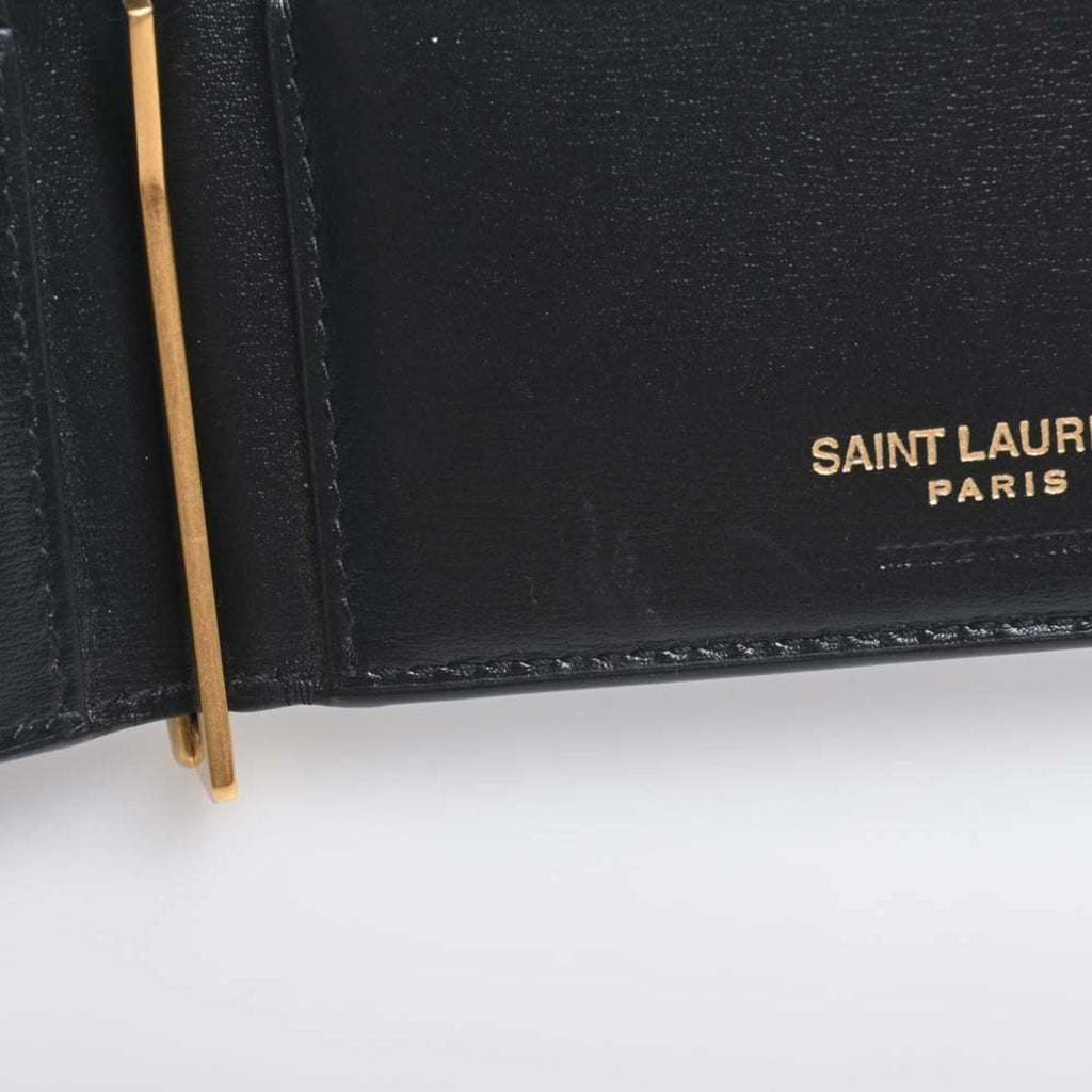 SAINT LAURENT Leather Money Clip Bill Billfold 607738 Black Men's