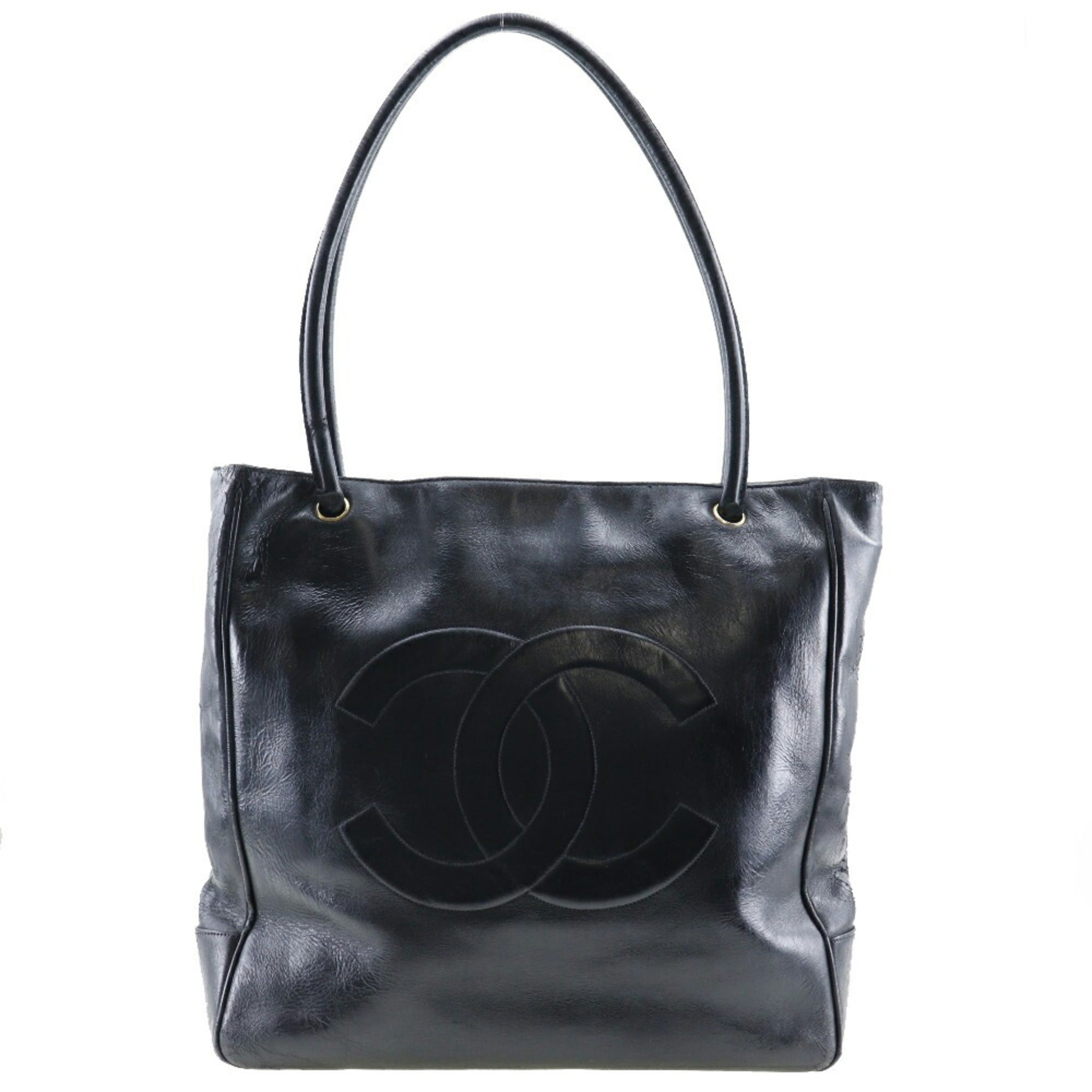 CHANEL COCO Mark Tote Bag Calf Black Shoulder A4 Magnetic Type Ladies
