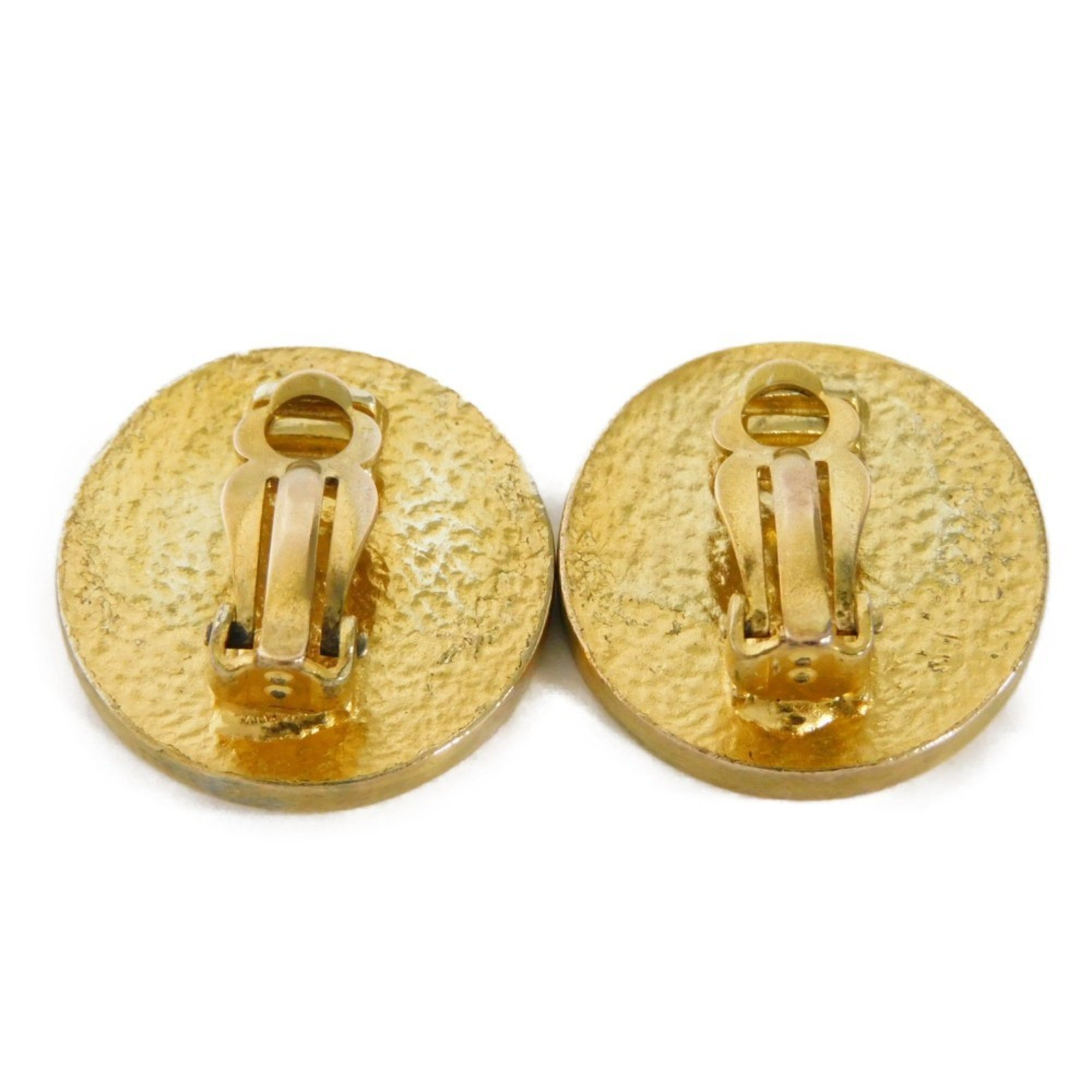 CHANEL Earrings Round Coco Mark Button Enamel Pastel GP Gold 01P Vintage CC Orange Ladies Accessories Jewelry