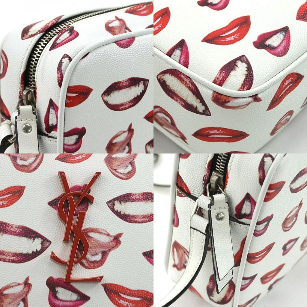 SAINT LAURENT Crossbody Shoulder Bag Leather White/Red/Pink Women's