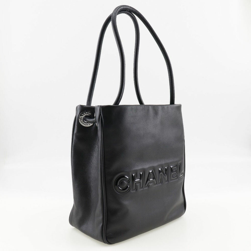 CHANEL camellia tote bag logo lambskin x enamel black ladies