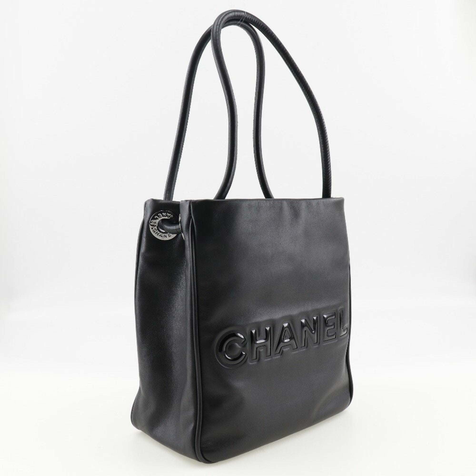 CHANEL camellia tote bag logo lambskin x enamel black ladies
