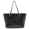 CHANEL Coco Mark Triple Punching Chain Shoulder Bag Tote Enamel Black