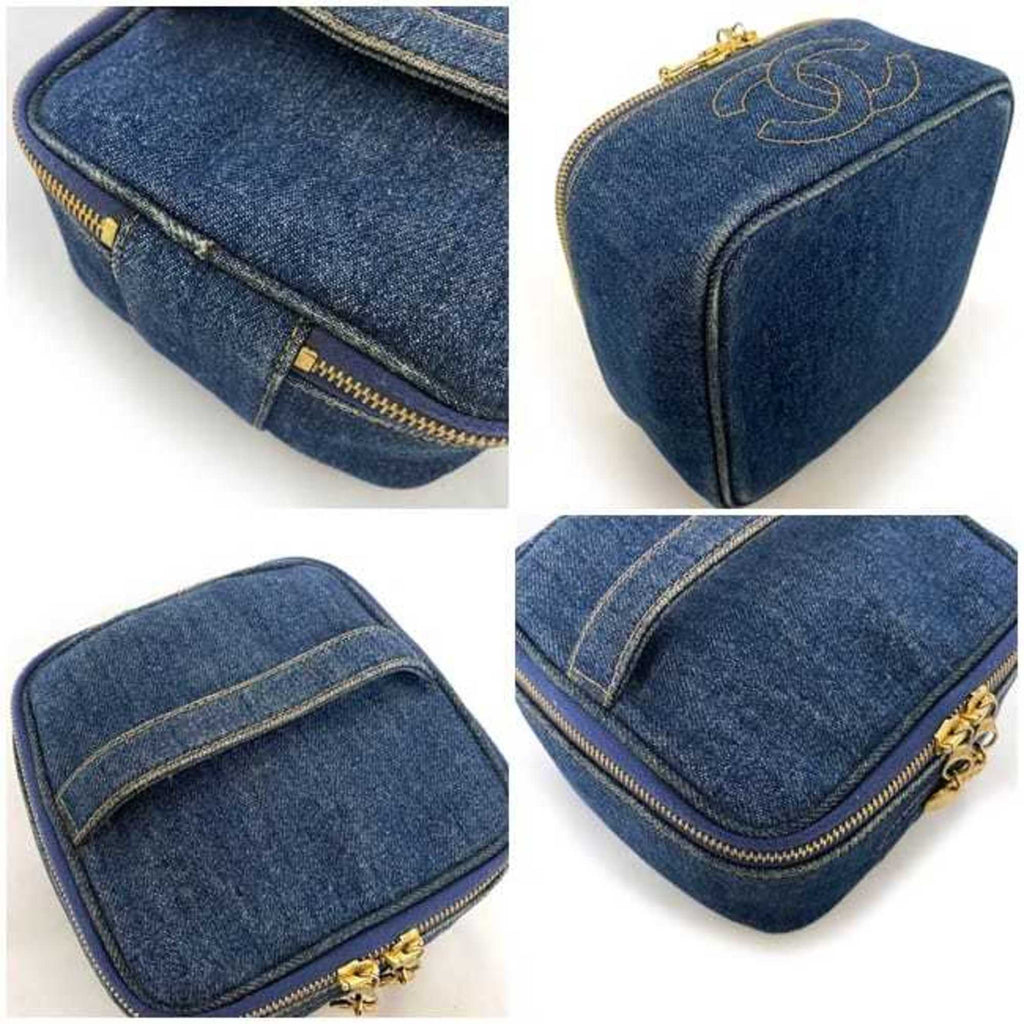 CHANEL Handbag Vanity Cocomark A07058 Canvas Leather GP 4th  Pouch Double Stitch