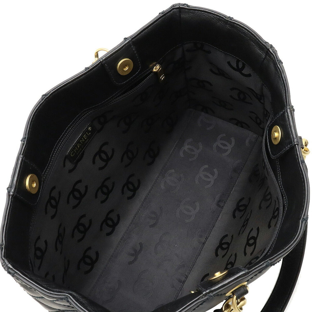 CHANEL Matelasse Wild Stitch Tote Bag Chain Shoulder Matte Leather Black