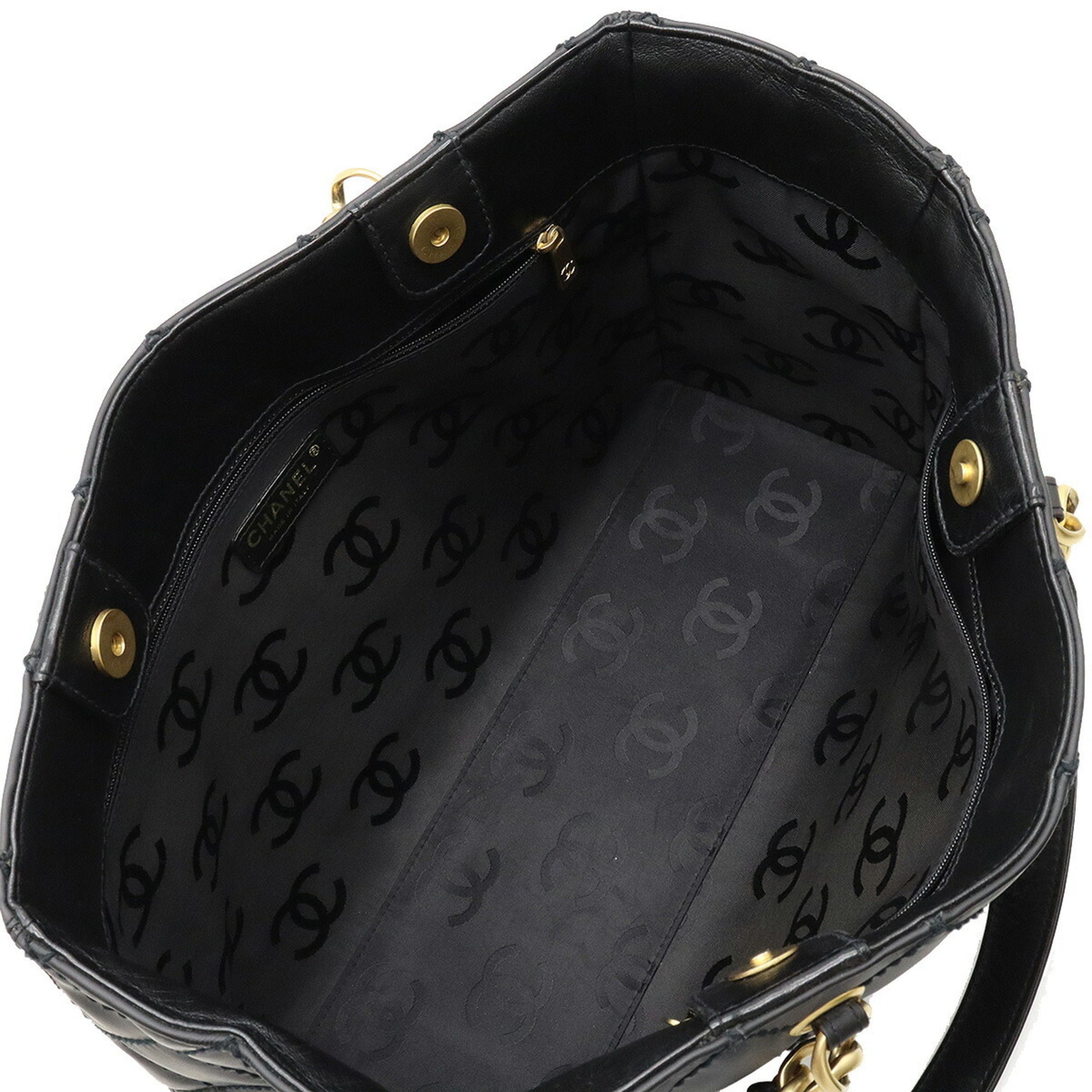 CHANEL Matelasse Wild Stitch Tote Bag Chain Shoulder Matte Leather Black