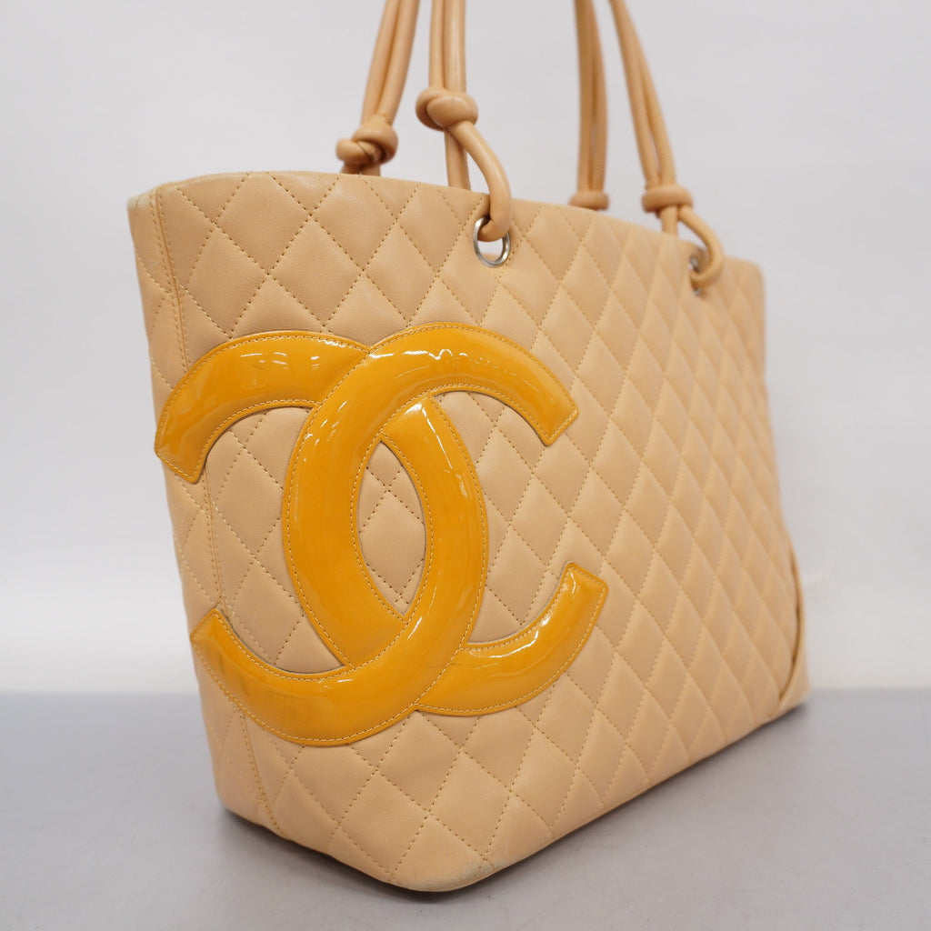 CHANELAuth  Ligne Cambon Tote Bag Lambskin Women's Tote Bag Beige