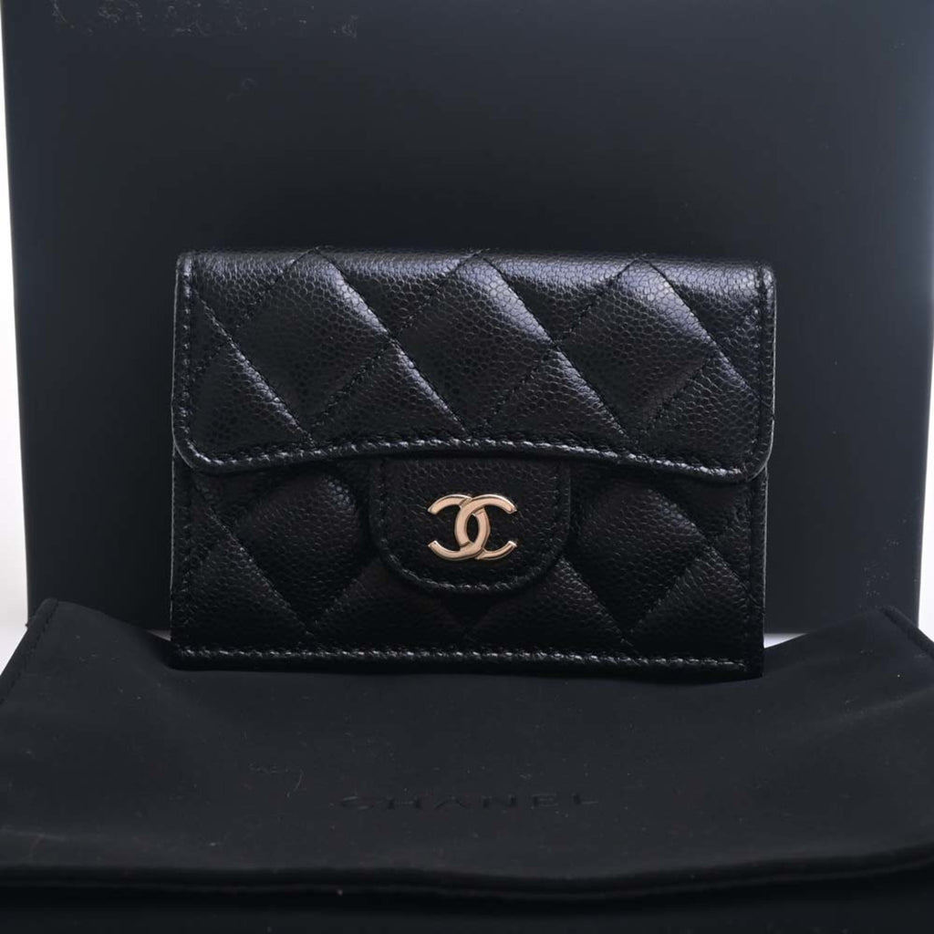 CHANEL Caviar Skin Matelasse Coco Mark Trifold Wallet Black Ladies