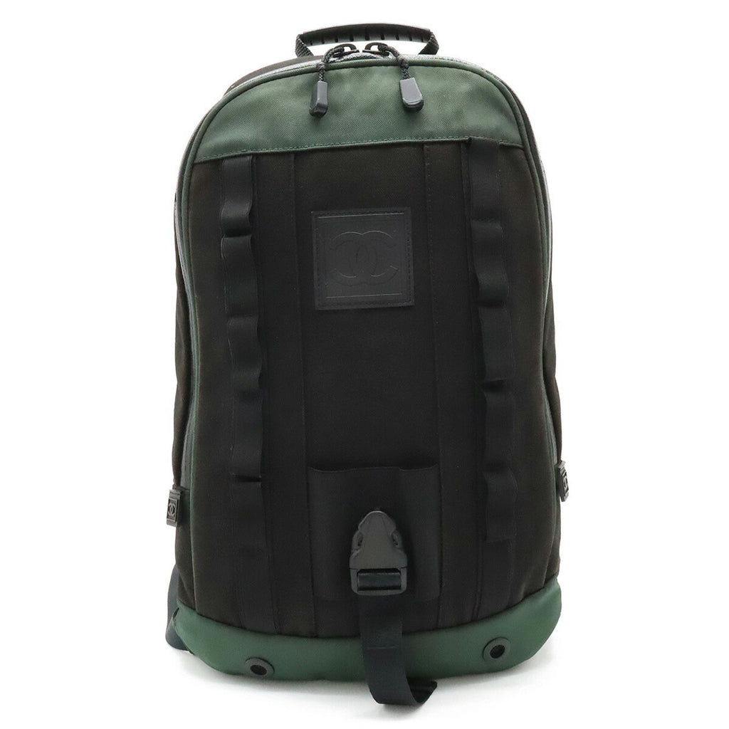 CHANEL Sports Line Coco Mark Backpack Rucksack Nylon Canvas Green Black