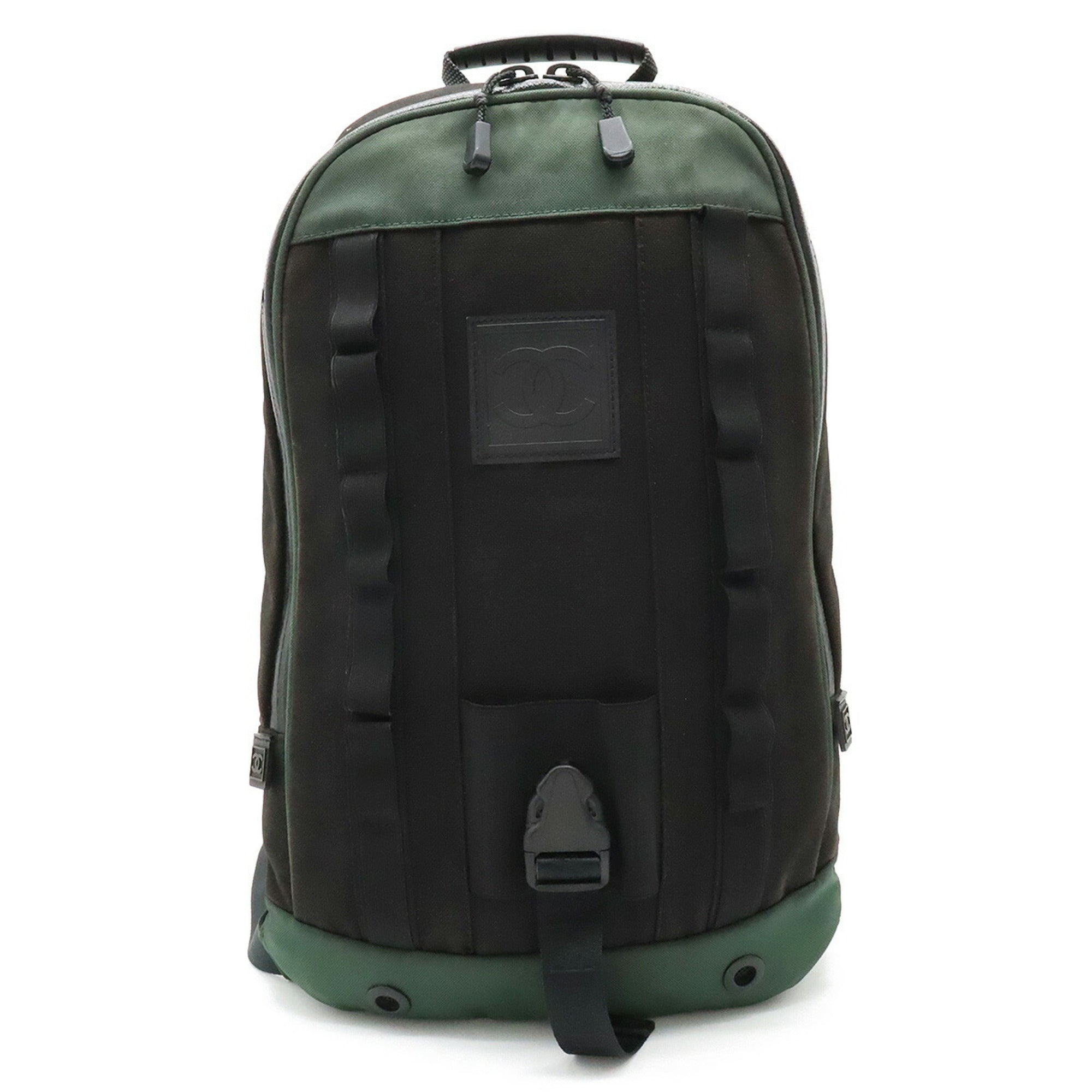 CHANEL Sports Line Coco Mark Backpack Rucksack Nylon Canvas Green Black