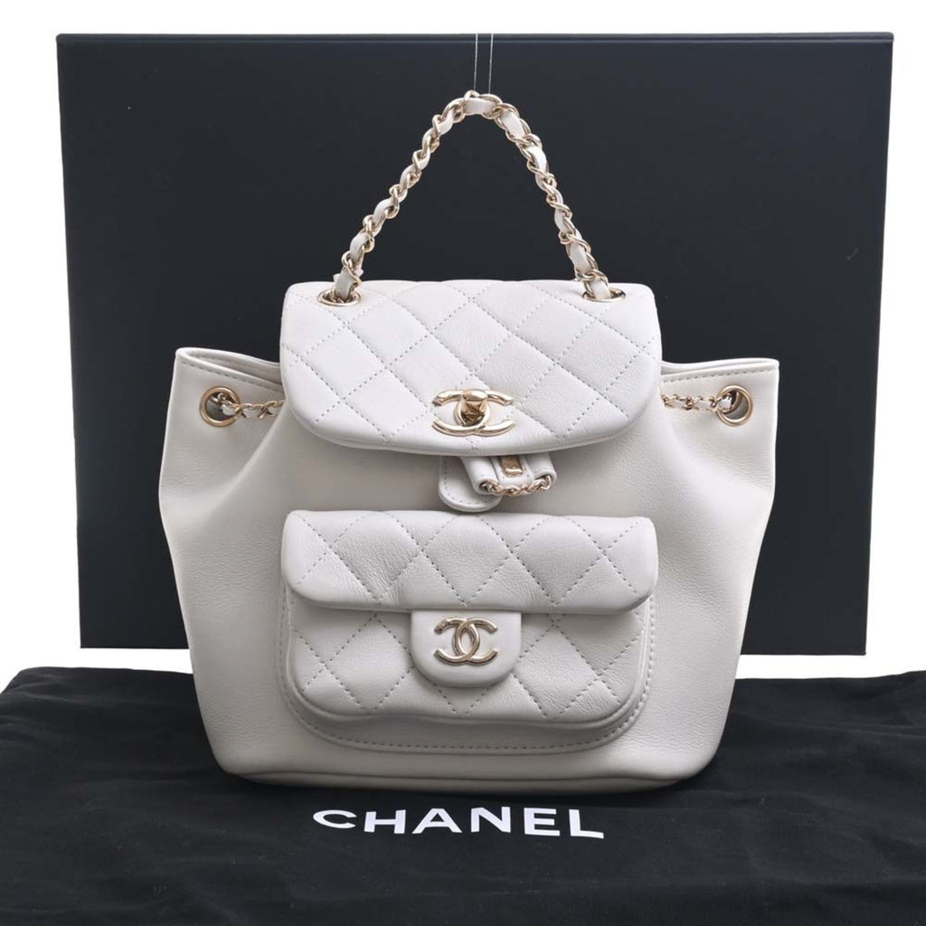 CHANEL Leather Matelasse Coco Mark Chain Rucksack Backpack AS2908 White Ladies