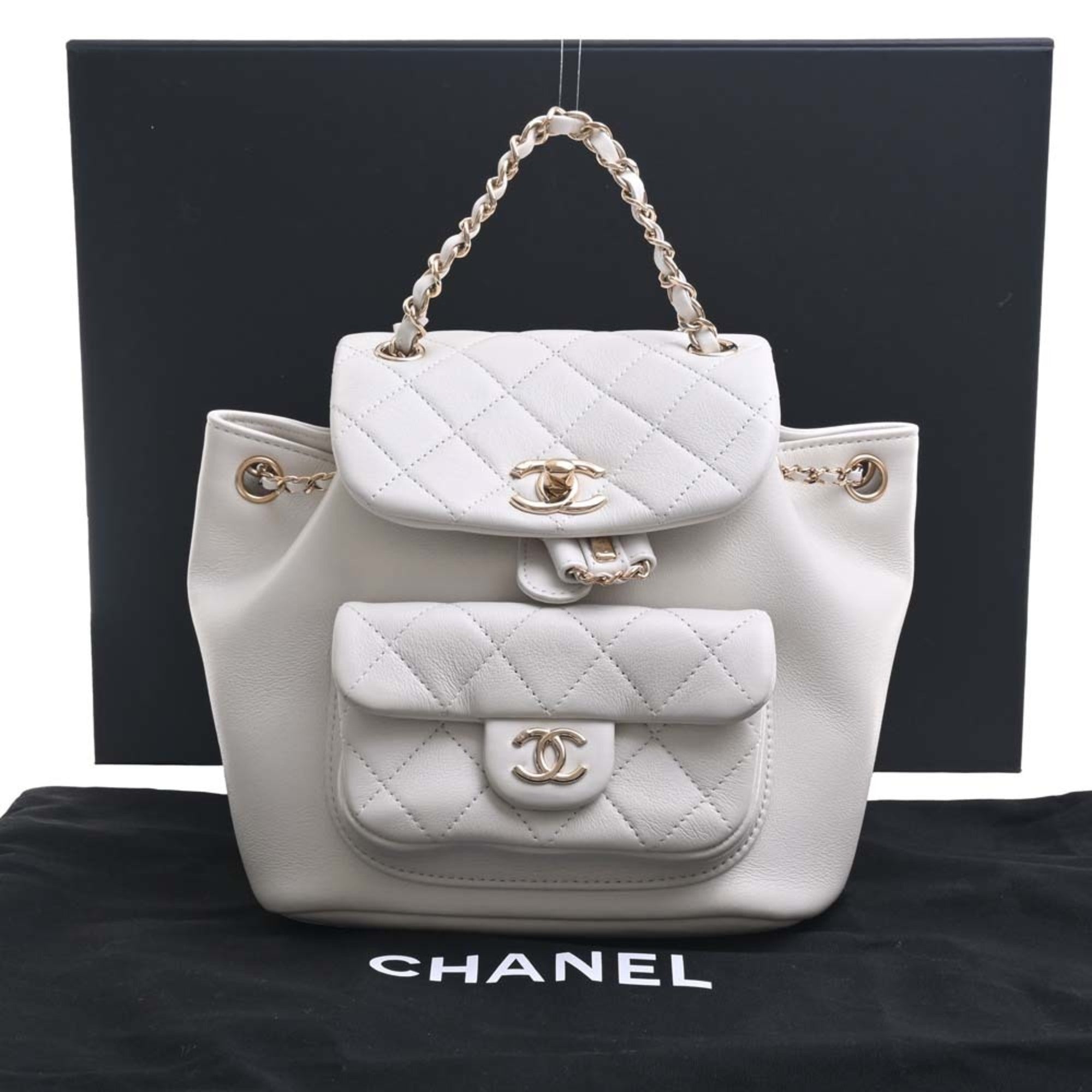 CHANEL Leather Matelasse Coco Mark Chain Rucksack Backpack AS2908 White Ladies