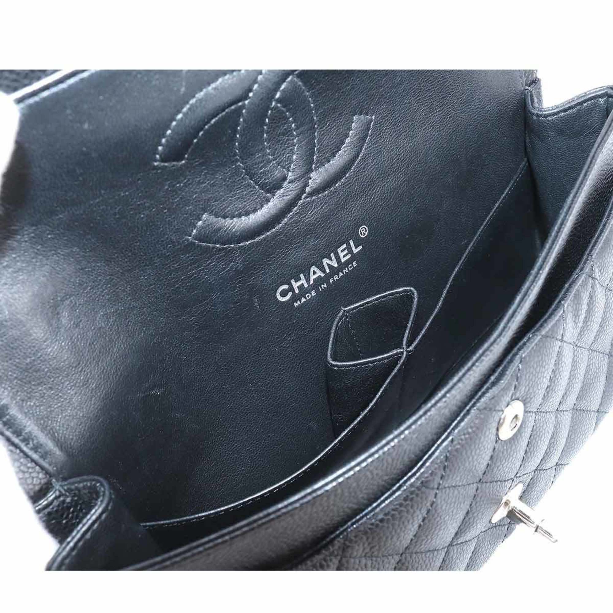 CHANEL Matelasse 25 Chain Shoulder Bag Caviar Skin Black A01112 Silver Hardware Coco Mark
