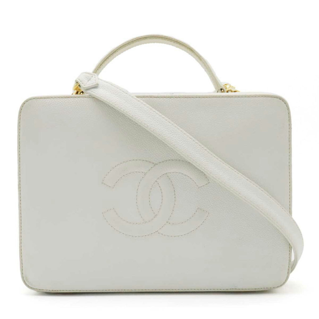 CHANEL Cocomark Handbag Vanity Bag Shoulder Caviar Skin Leather White A11265