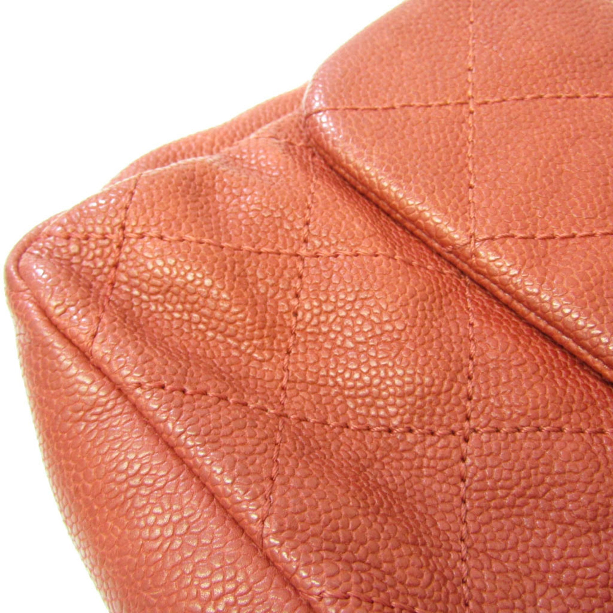 CHANEL Caviar Skin Matelasse Women's Leather Shoulder Bag Red Color