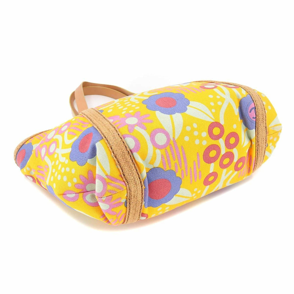 CHANEL high summer flower print tote bag canvas leather yellow multicolor A22078 silver metal fittings Deauville MM