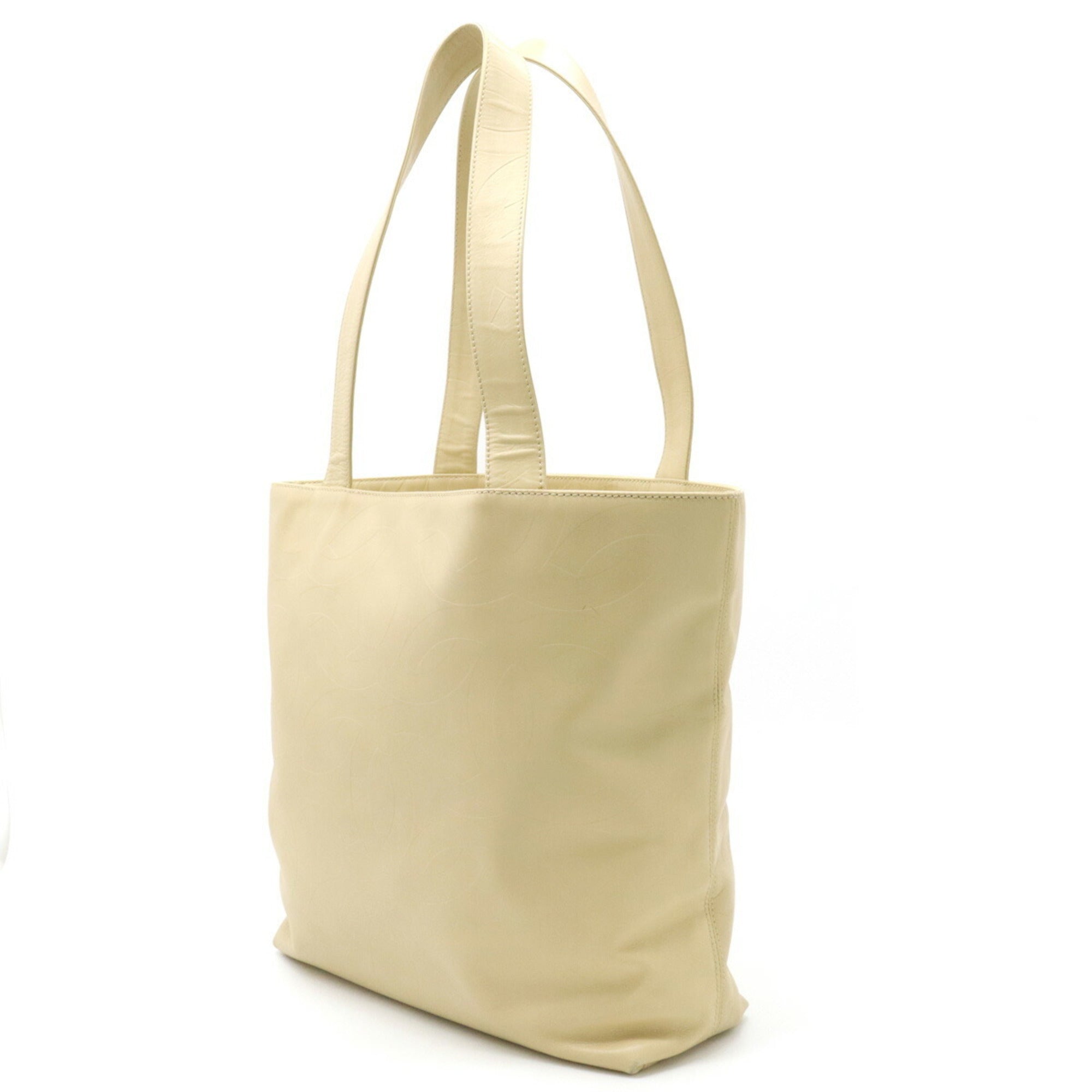 CHANEL here mark type push tote bag shoulder leather beige
