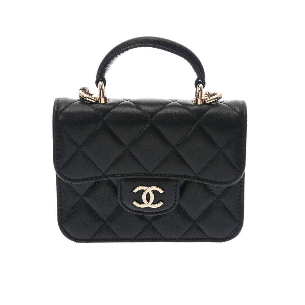 CHANEL matelasse chain shoulder black ladies lambskin bag
