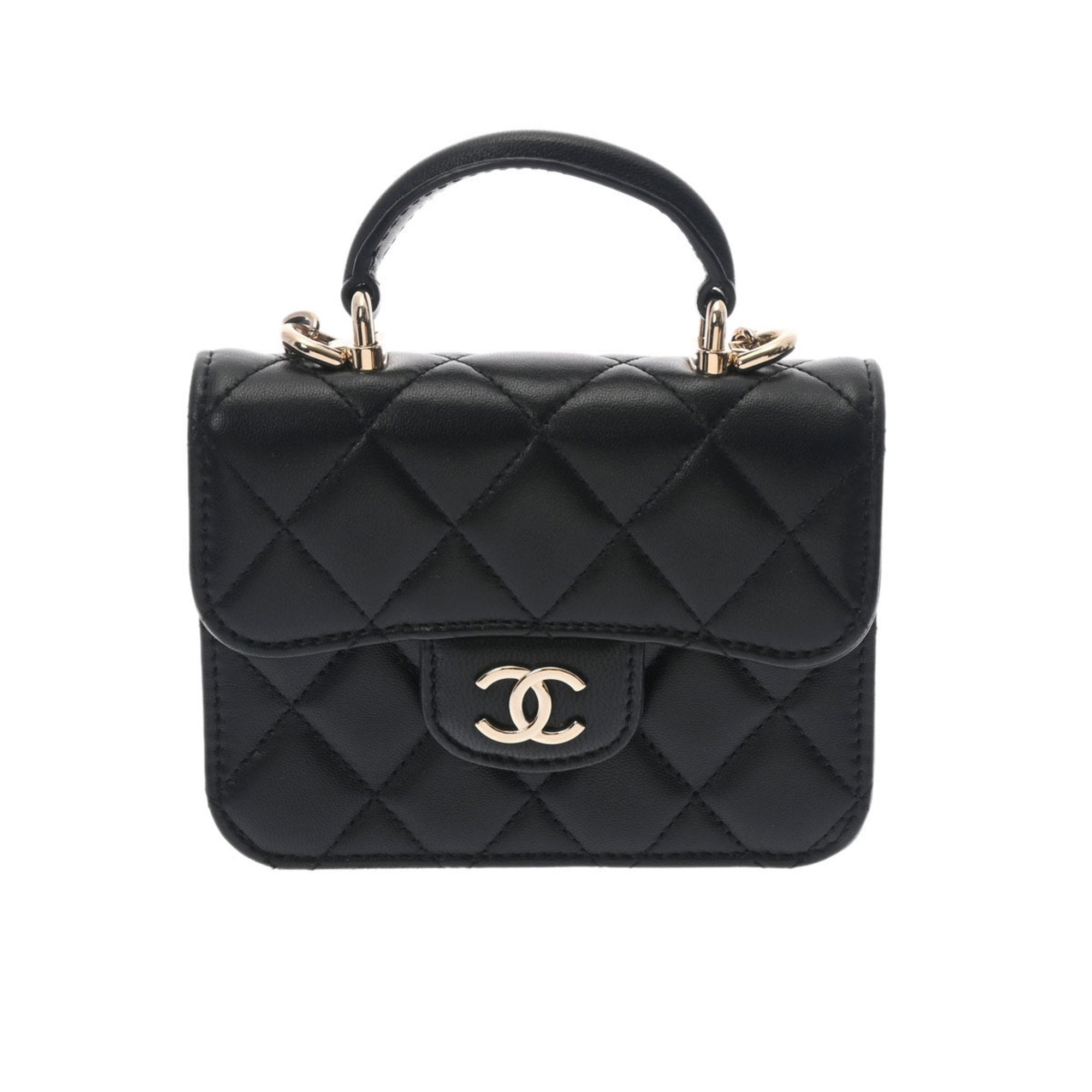 CHANEL matelasse chain shoulder black ladies lambskin bag
