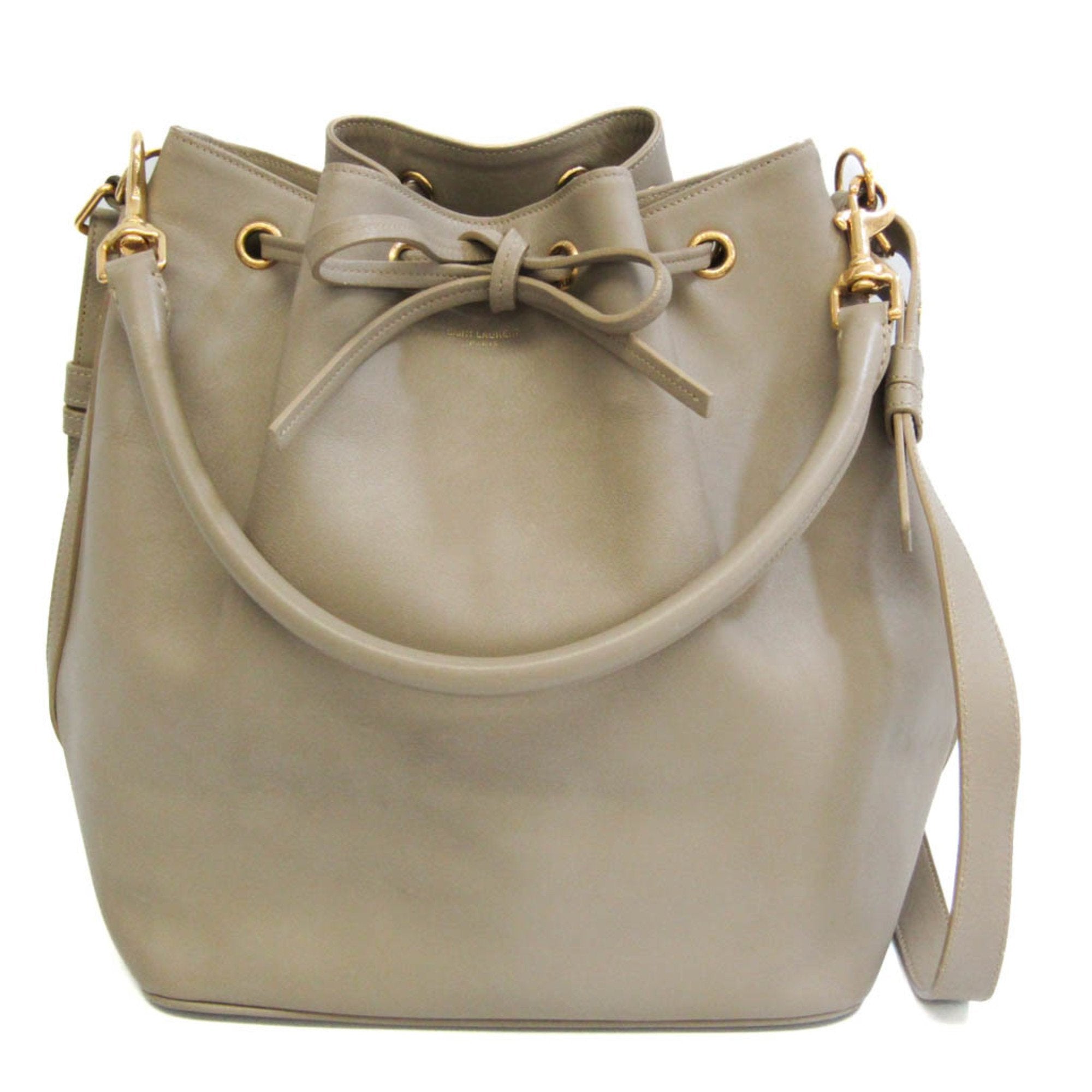 SAINT LAURENT 340239 Women's Leather Shoulder Bag Gray Beige