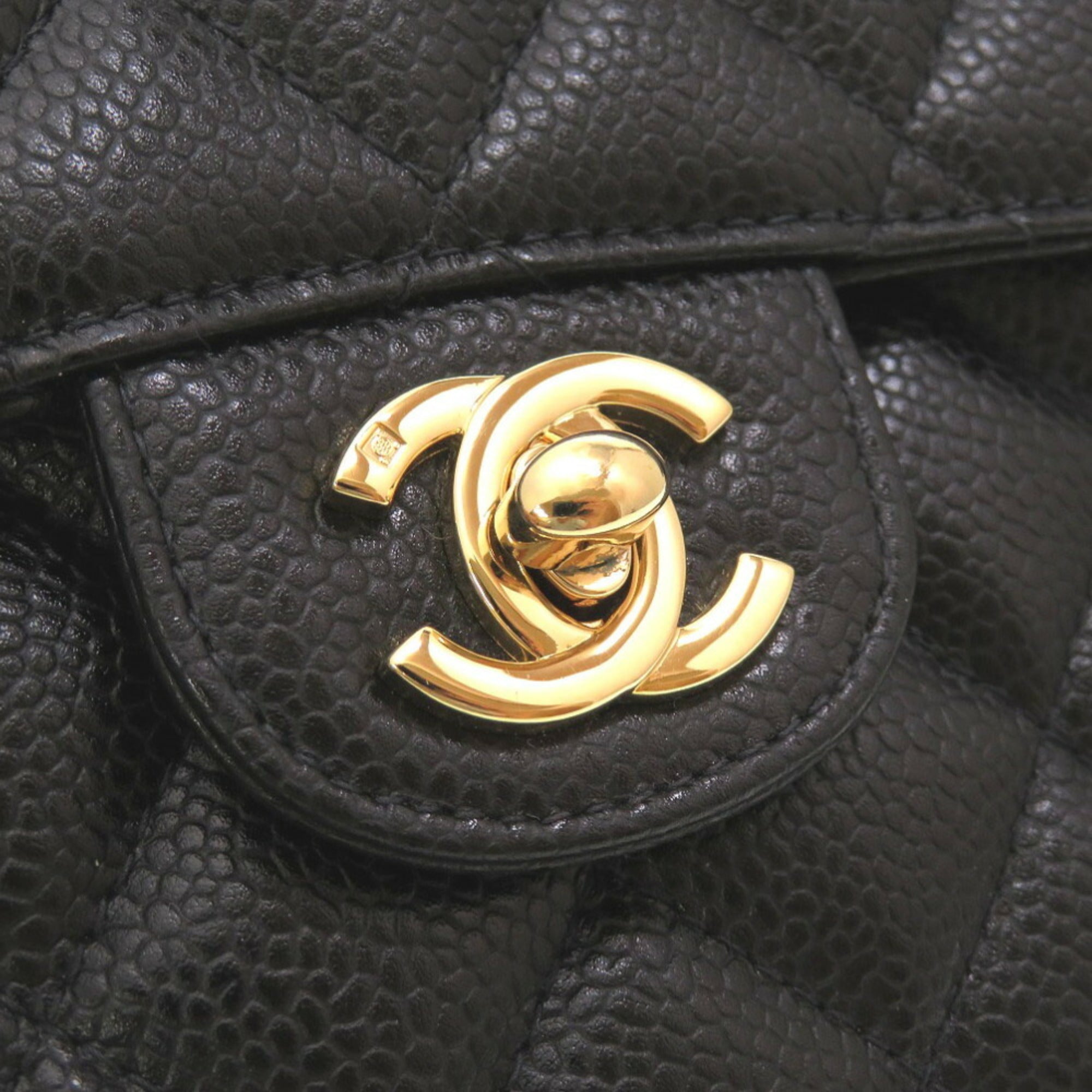CHANEL Matelasse Caviar Skin Black No. 8 Gold Chain Shoulder Bag Coco Mark