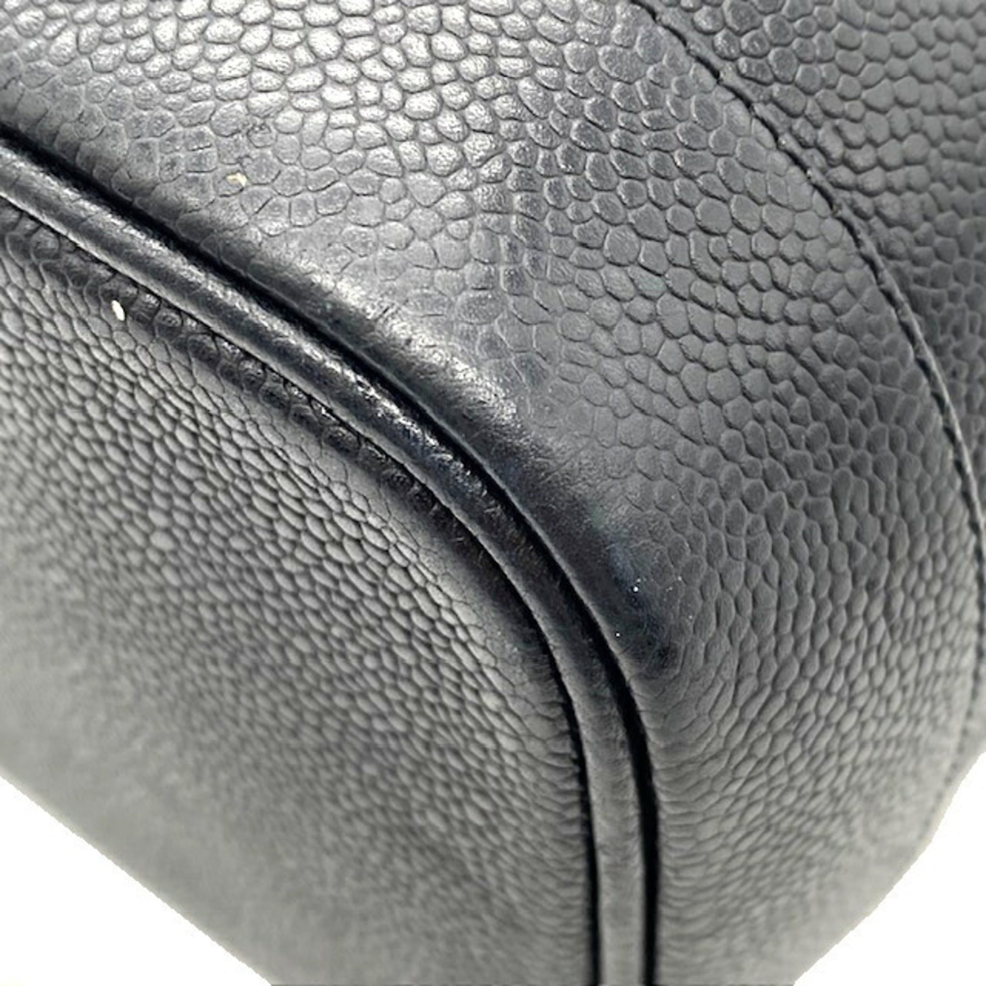 CHANEL Vanity Bag Coco Mark Caviar Skin Women's Black