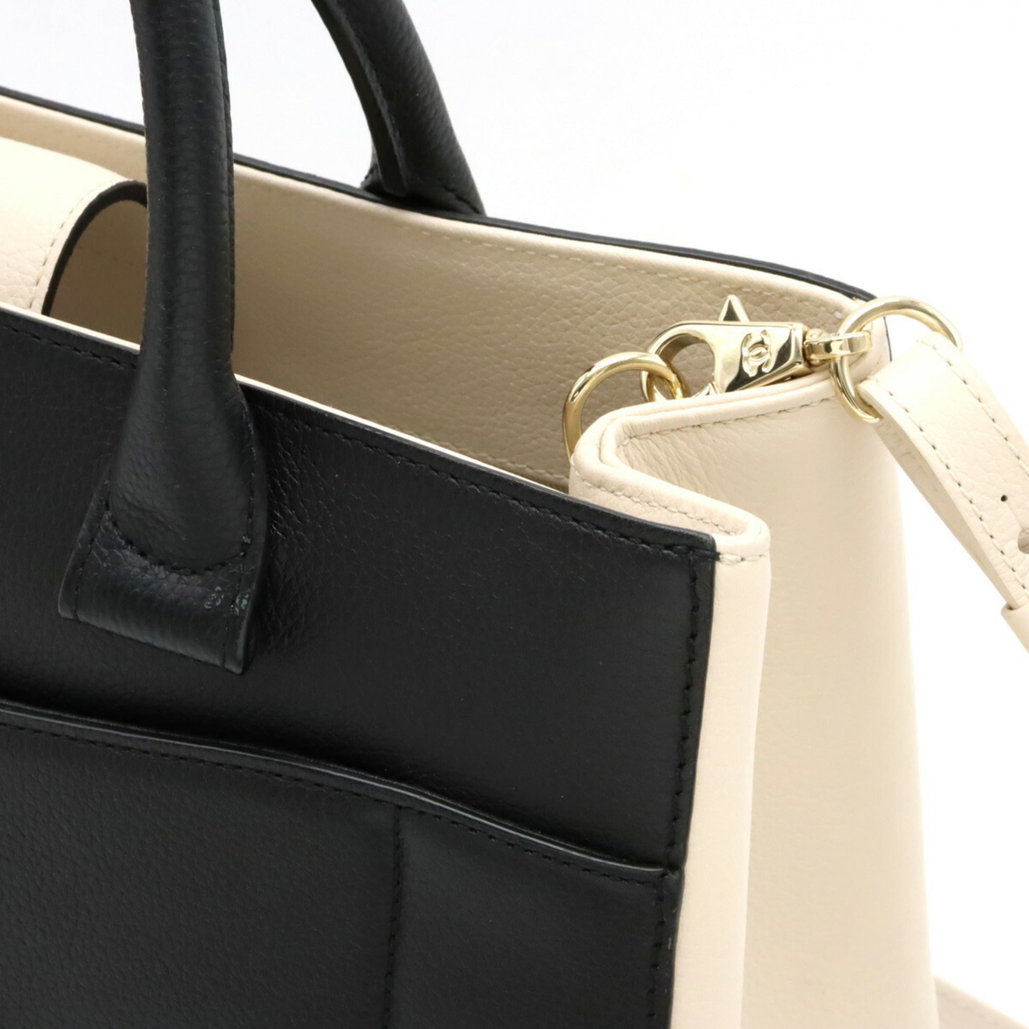 CHANEL Neo Executive Line Coco Mark Handbag Shoulder Bag Leather Black Light Beige A69930