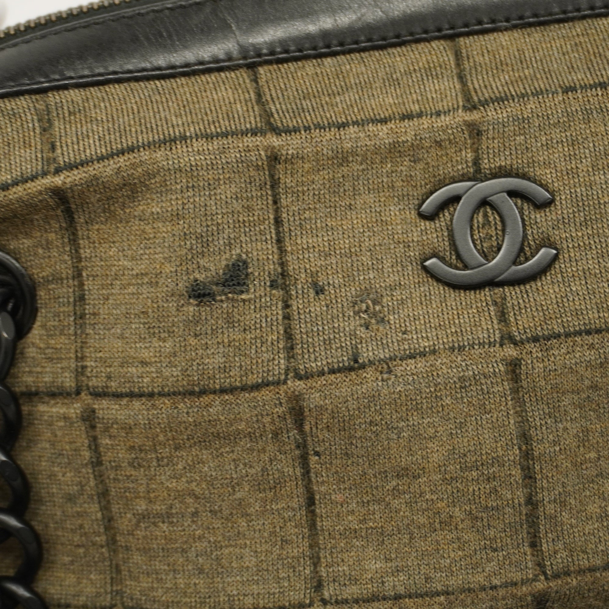CHANELAuth  Chocolate Bar Handbag Women's Cotton,Leather Black,Khaki