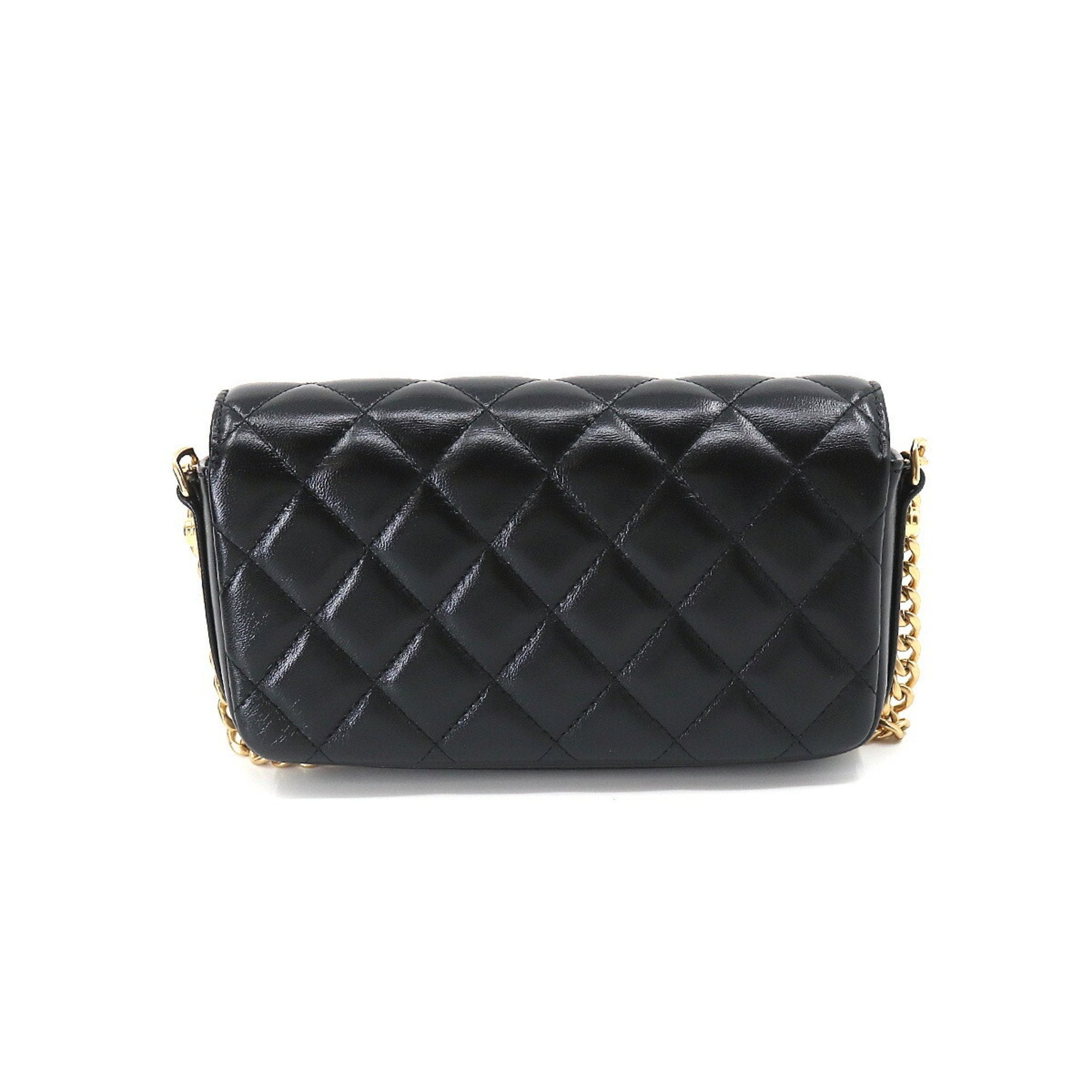 CHANEL Mini Matelasse Chain Shoulder Bag Leather Black AP3207 Phone Case