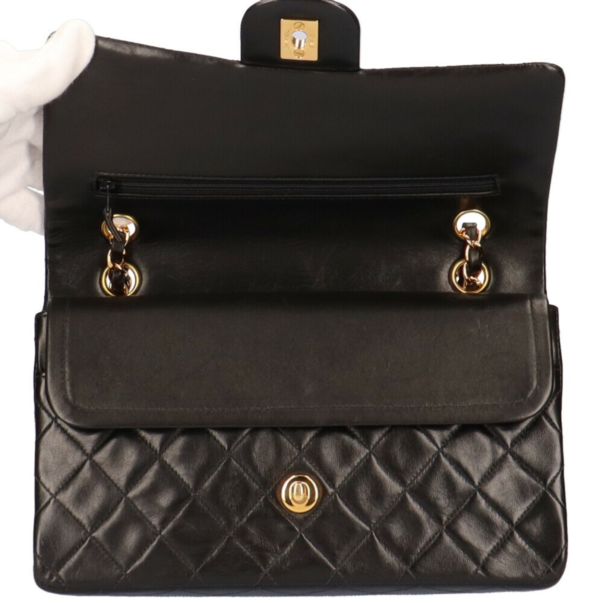 CHANEL chain matelasse shoulder bag lambskin black ladies