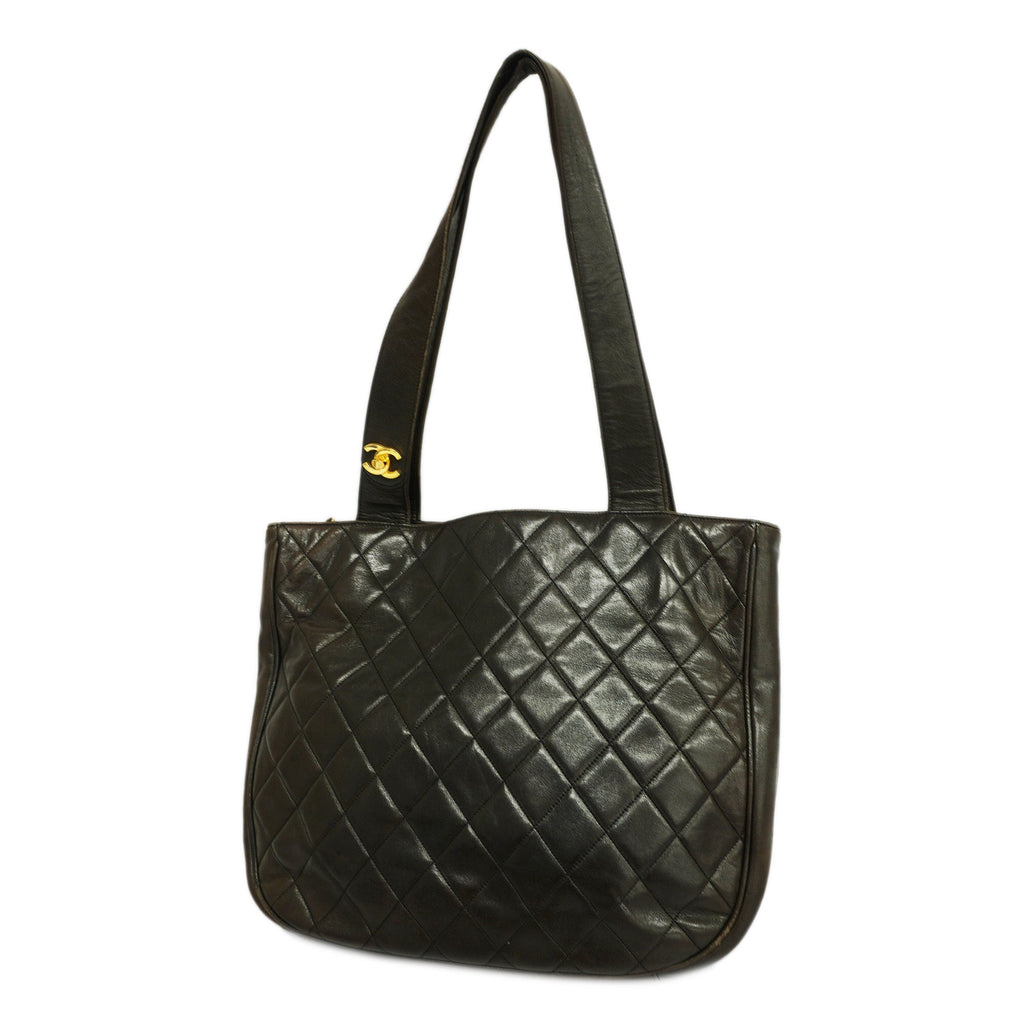 CHANEL  Matelasse Lambskin Women's Leather Shoulder Bag Black