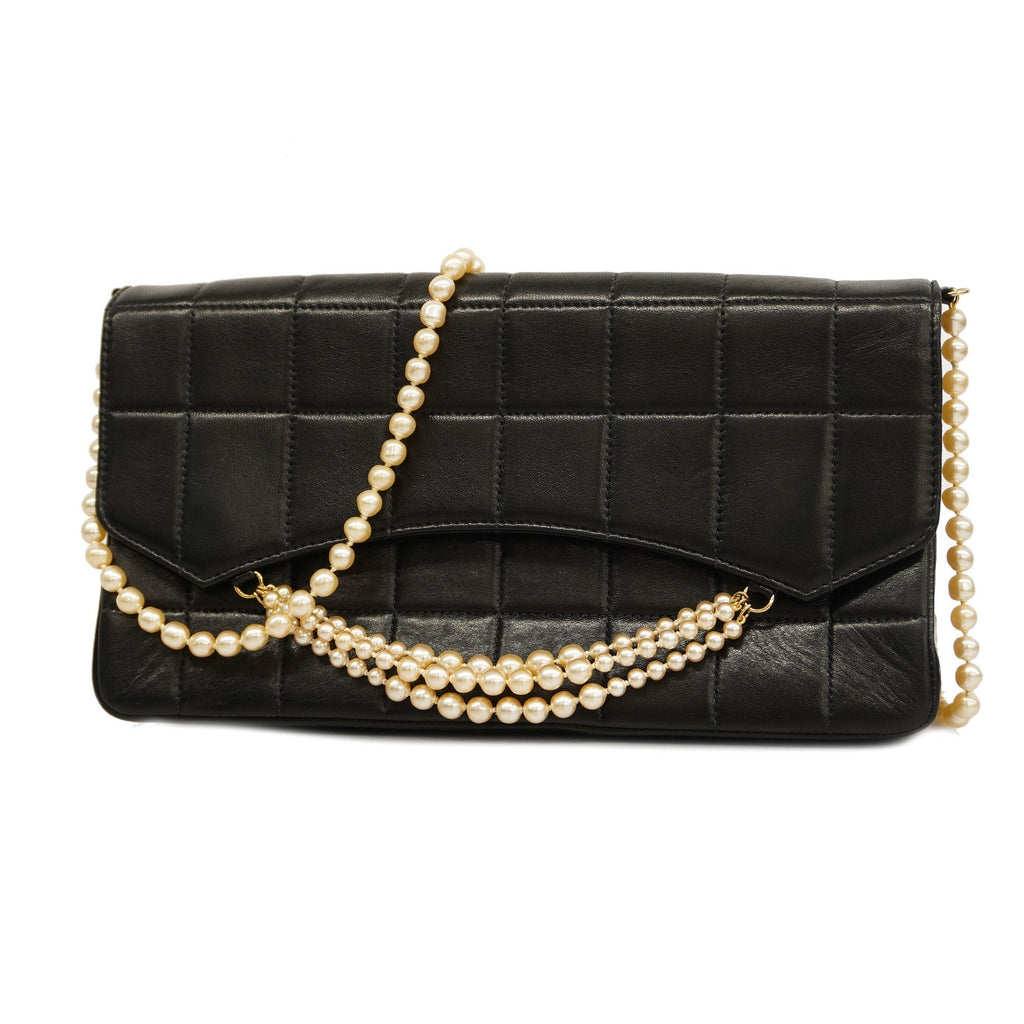 CHANELAuth  Chocolate Bar Single Chain Shoulder Bag Women's Leather Black