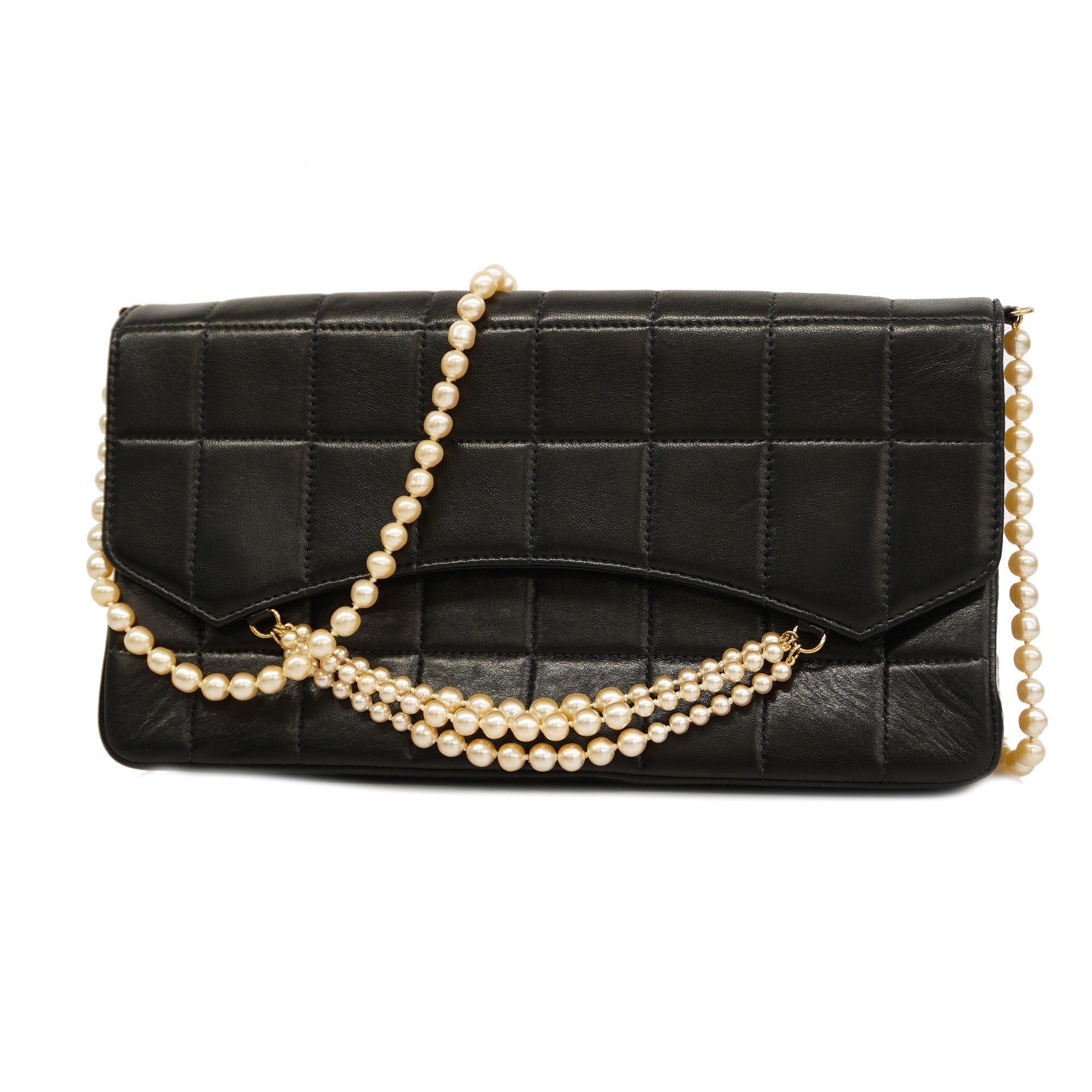 CHANELAuth  Chocolate Bar Single Chain Shoulder Bag Women's Leather Black