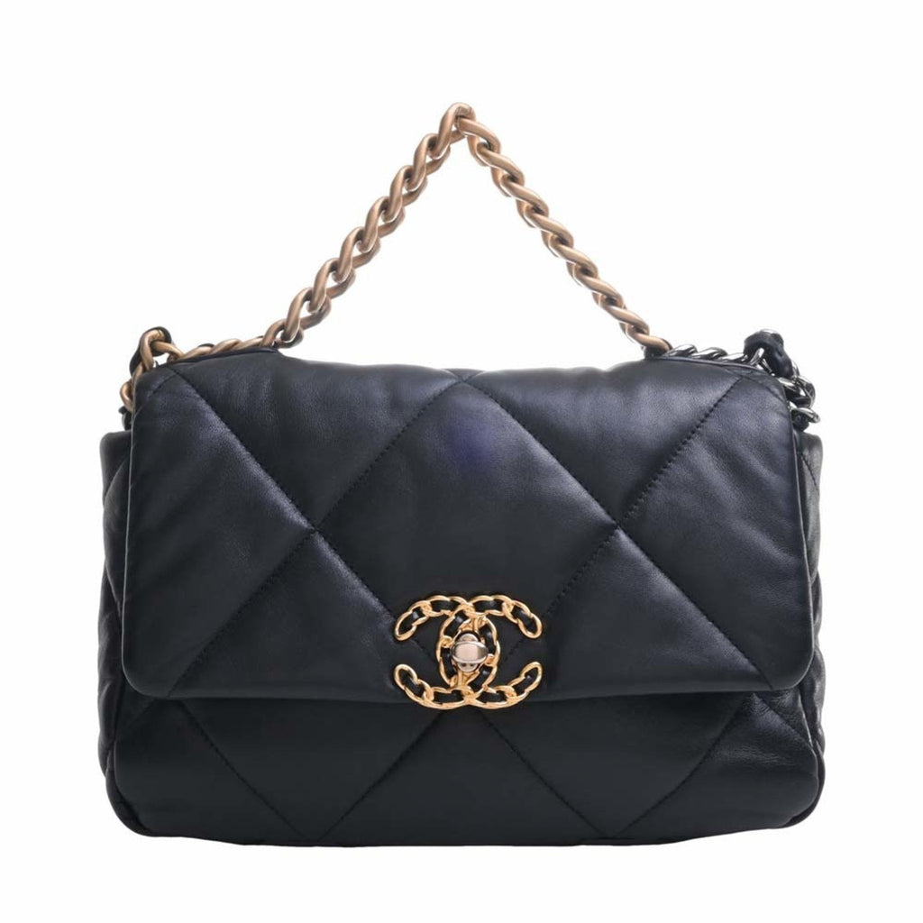 CHANEL Lambskin  19 Coco Mark Chain Shoulder Bag Black Ladies