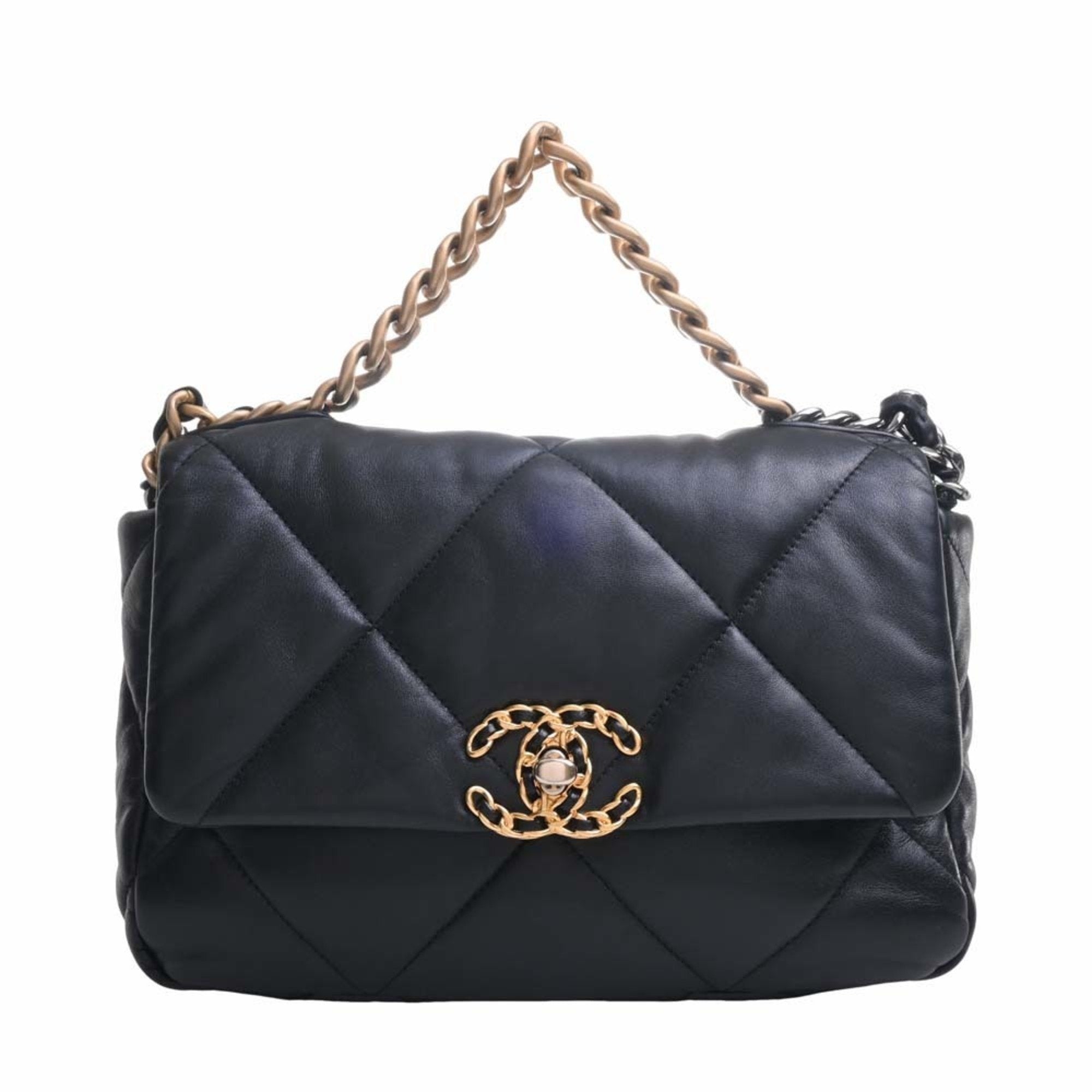 CHANEL Lambskin  19 Coco Mark Chain Shoulder Bag Black Ladies