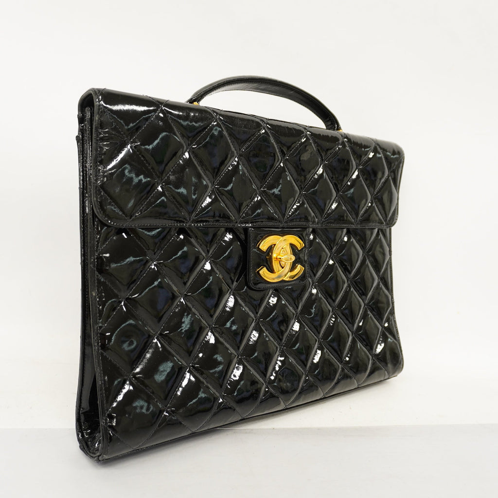 CHANELAuth  Matelasse Business Bag Women's Patent Leather Briefcase Black