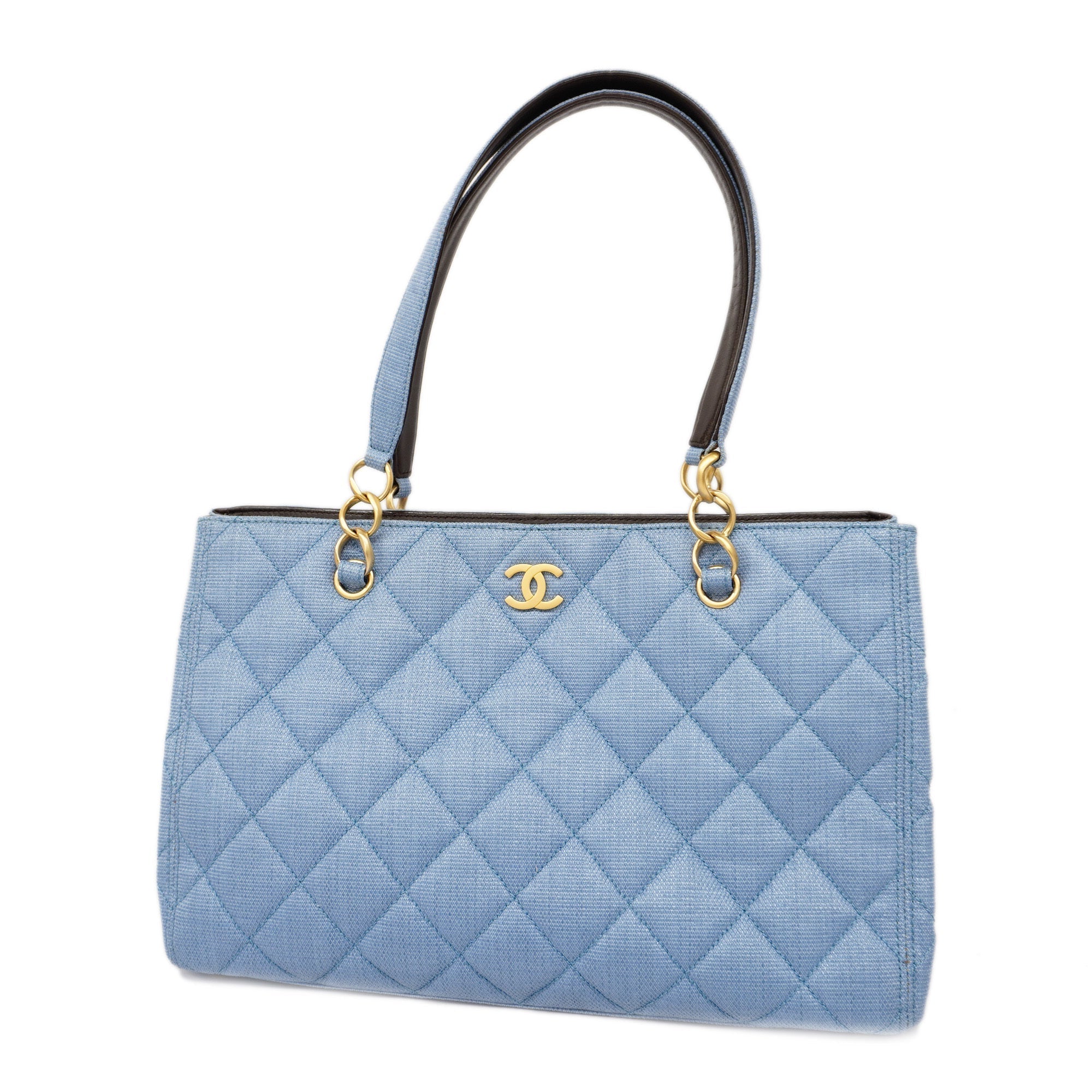 CHANELAuth  Matelasse Natural Women's Straw Tote Bag Blue