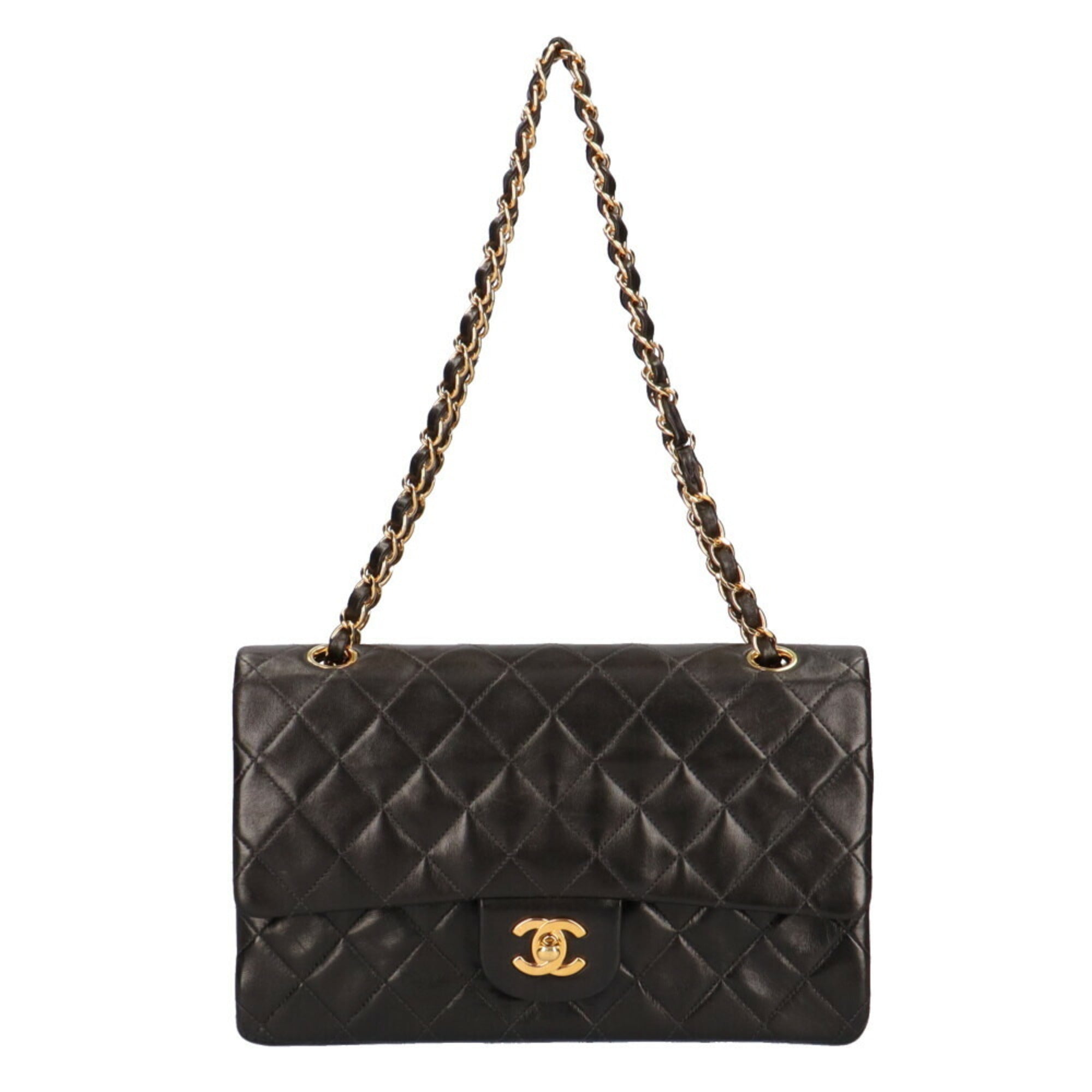 CHANEL chain matelasse shoulder bag lambskin black ladies