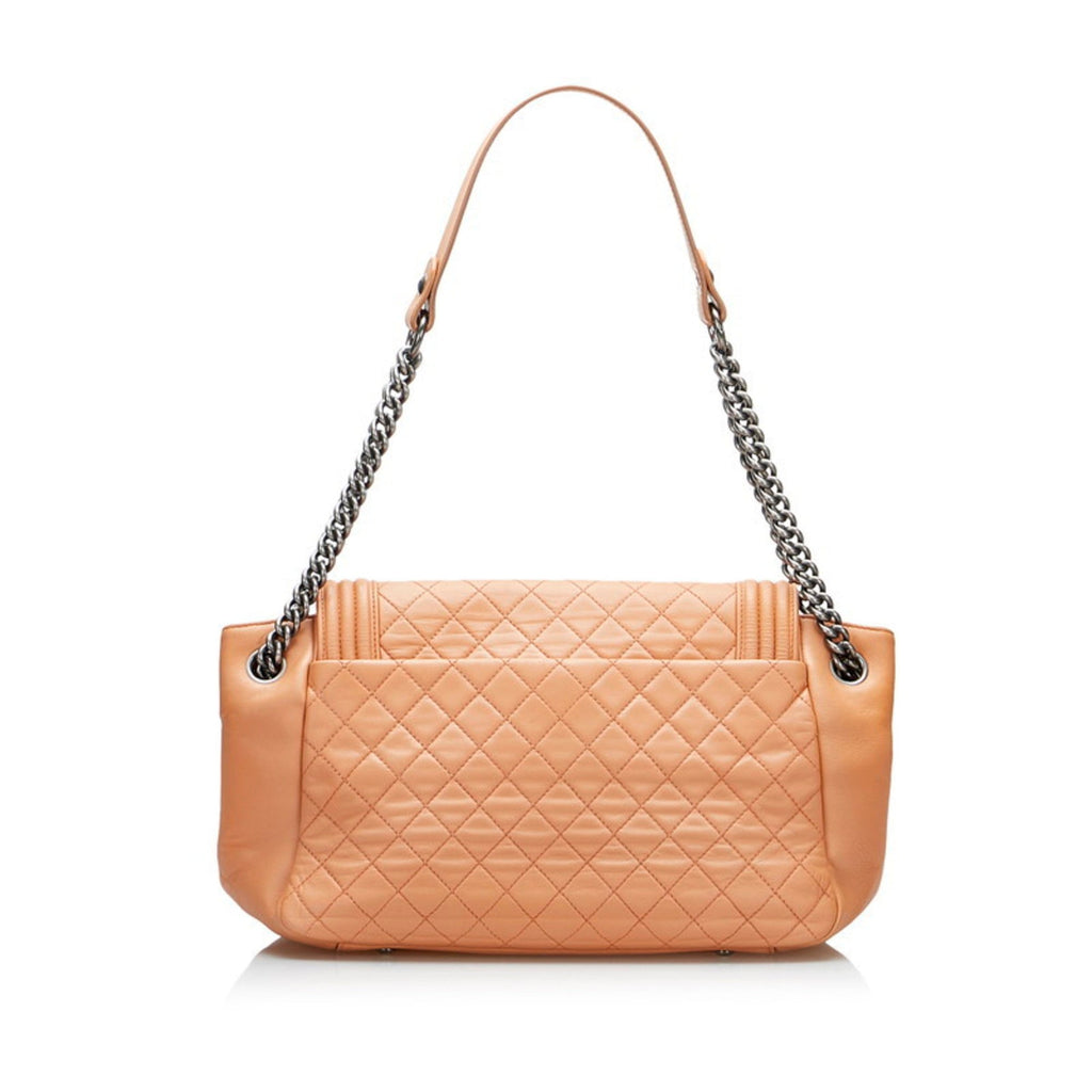 CHANEL Boy Coco Mark One Shoulder Bag Handbag Salmon Pink Leather Ladies