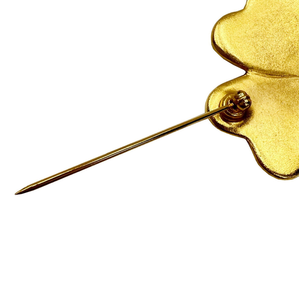 CHANEL Clover Coco Mark Brooch 95P Gold Ladies