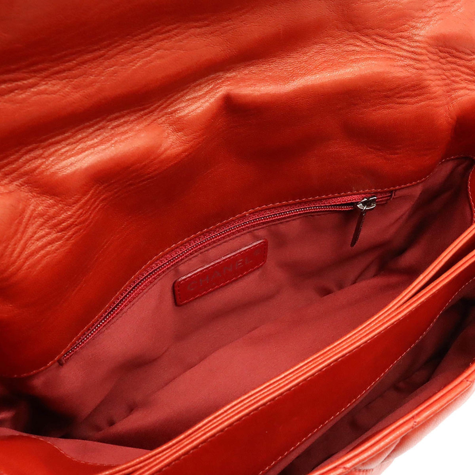 CHANEL matelasse here mark chain shoulder bag accordion leather blood orange