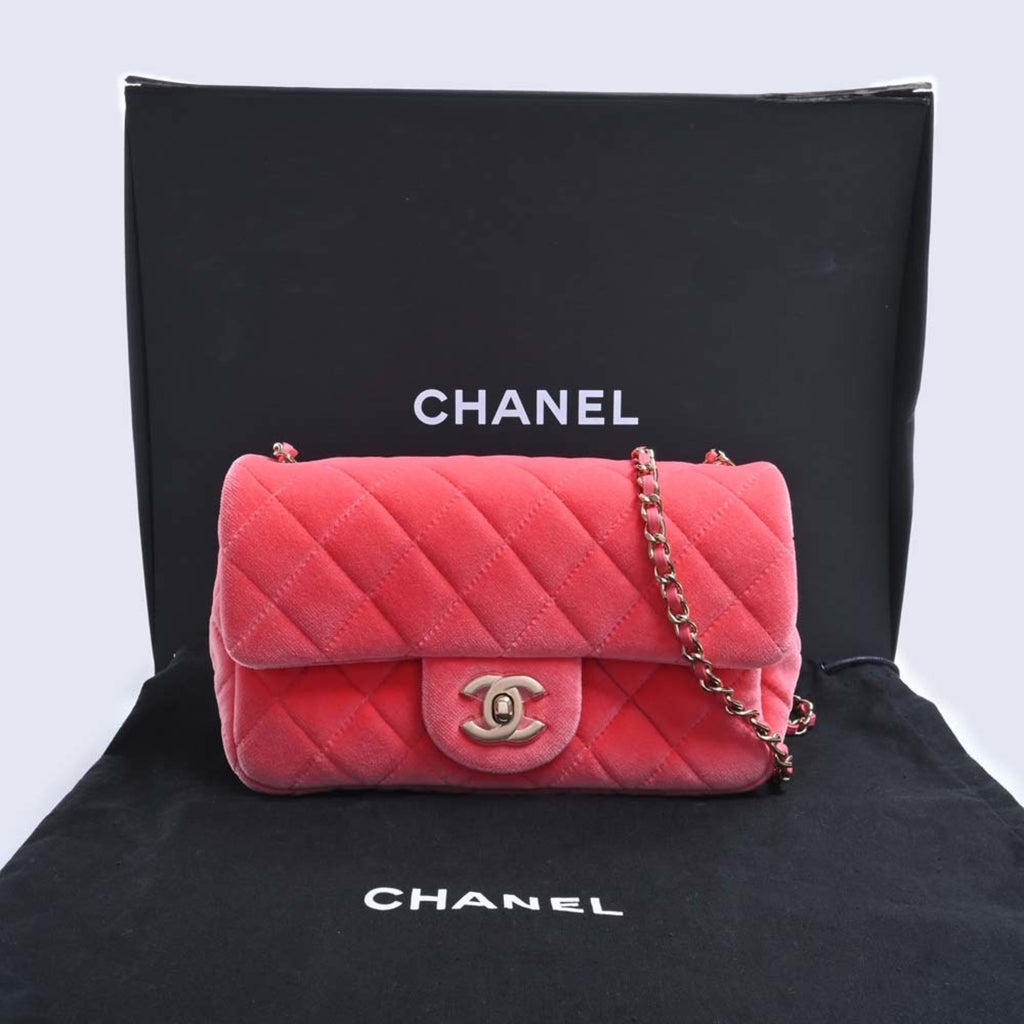 CHANEL Velor Matelasse Coco Mark Ball Chain Shoulder Bag Pink Ladies