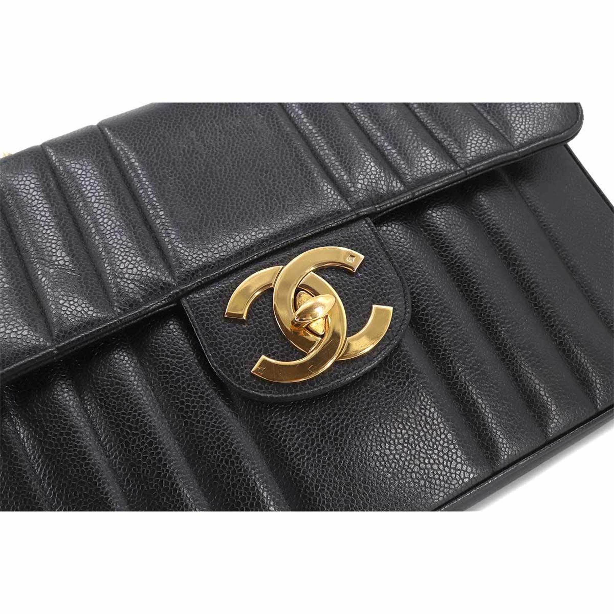CHANEL Mademoiselle Chain Shoulder Bag Caviar Skin Black Coco Mark Gold Hardware Vintage