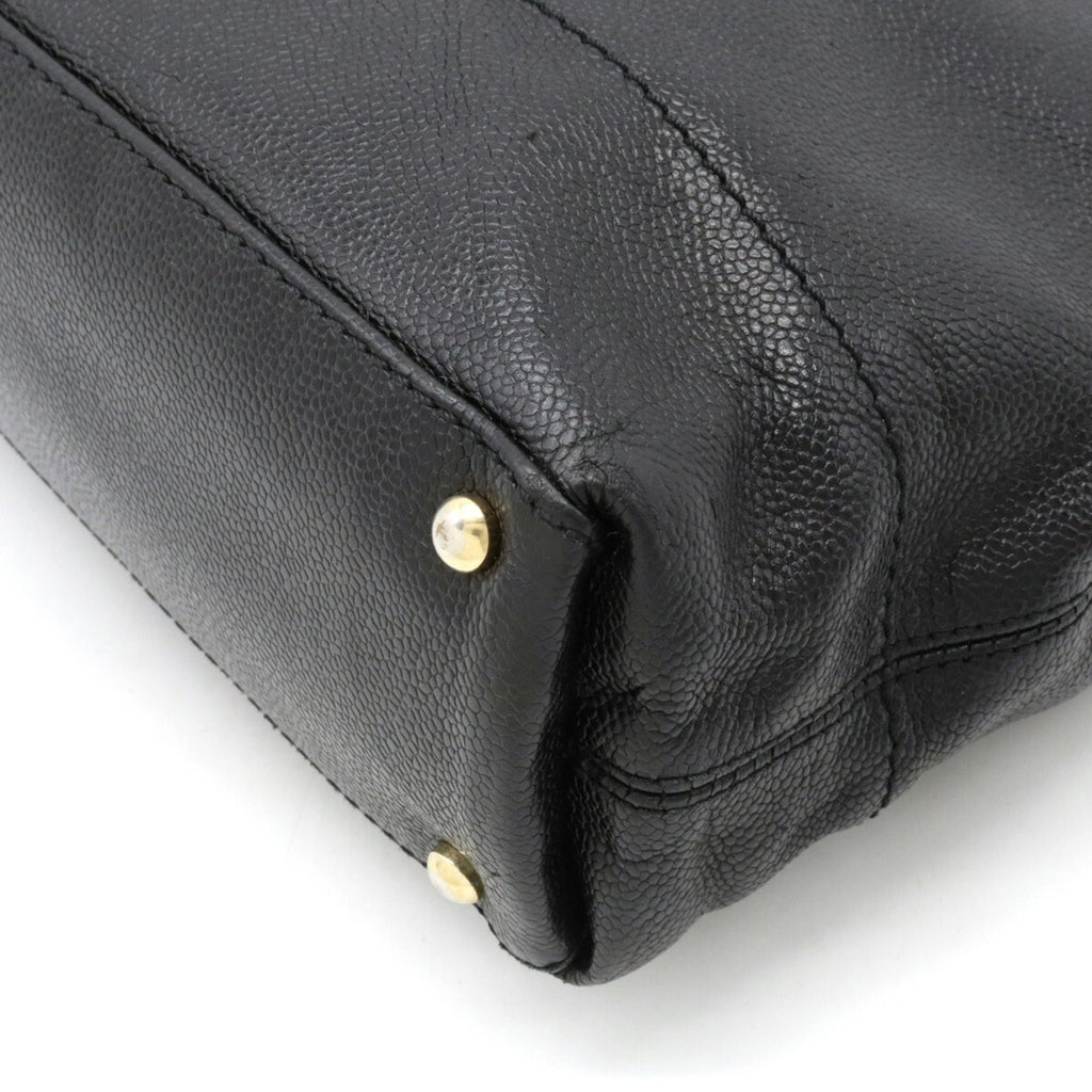 CHANEL Caviar Skin Coco Mark Tote Bag Shoulder Leather Black