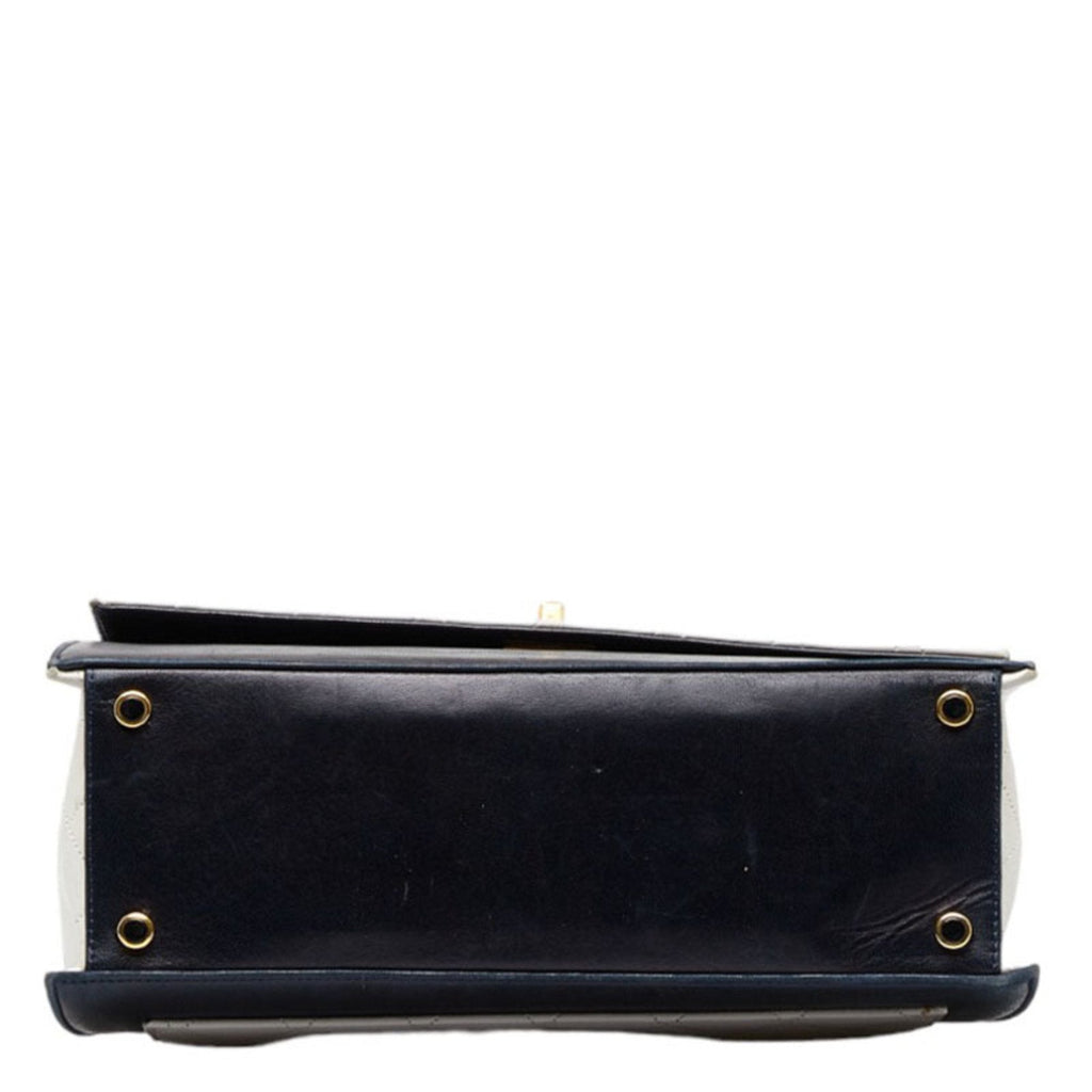 CHANEL matelasse bicolor chain shoulder bag navy white lambskin ladies