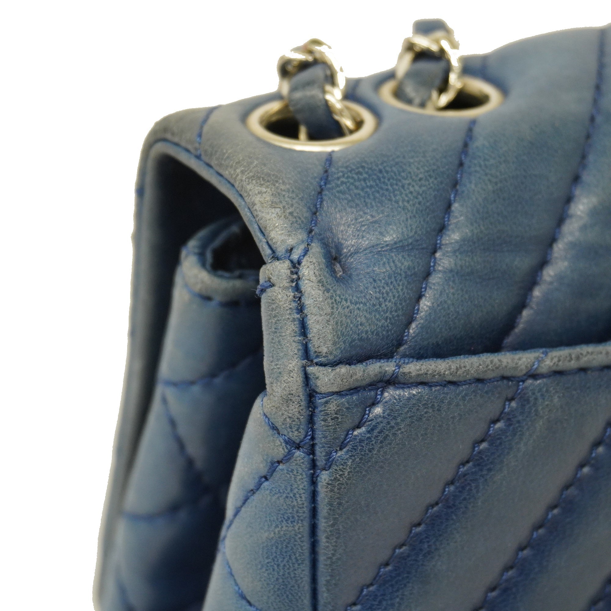 CHANEL  V Stitch W Flap W Chain Women's Leather Shoulder Bag Blue