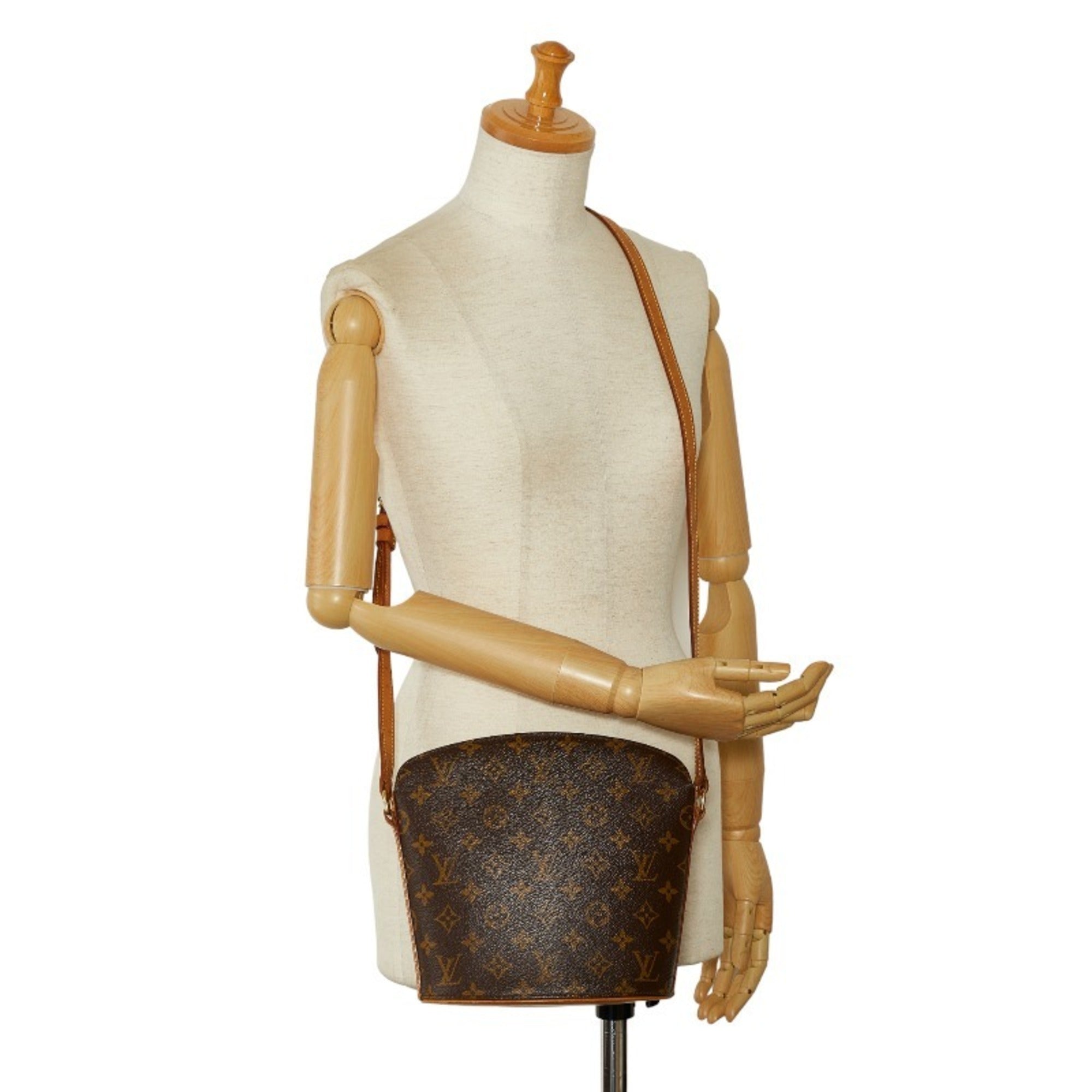LOUIS VUITTON Monogram Drouot Shoulder Bag M51290 Brown PVC Leather Women's